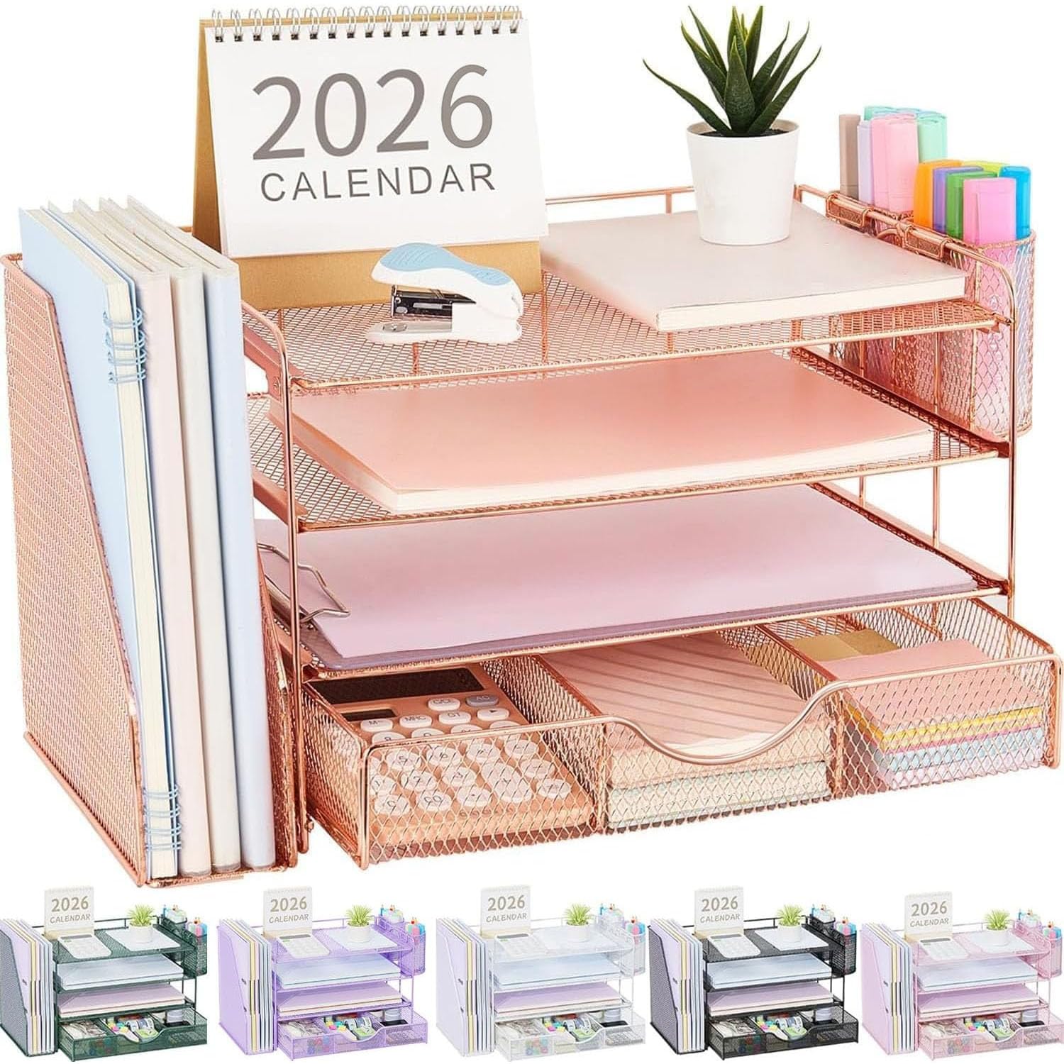 gianotter Desk Organizers and Accessories with File Holder, 4-Tier Desk Accessories & Workspace