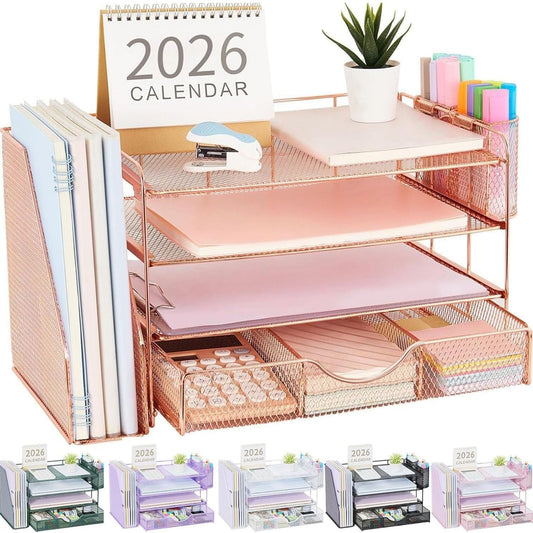 gianotter Desk Organizers and Accessories with File Holder, 4-Tier Desk Accessories & Workspace
