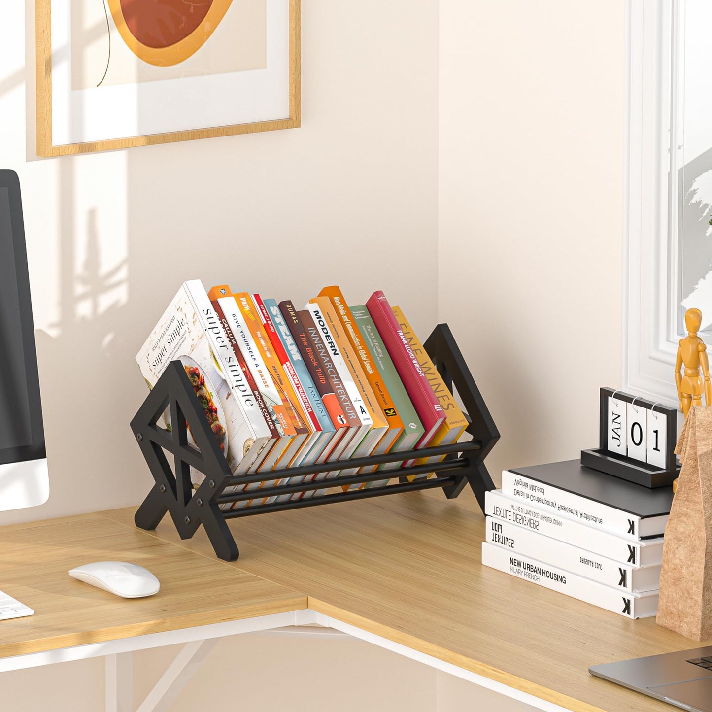 ART-GIFTREE Desktop Bookshelf Organizer, Tilting Bookcase, Pure Black
