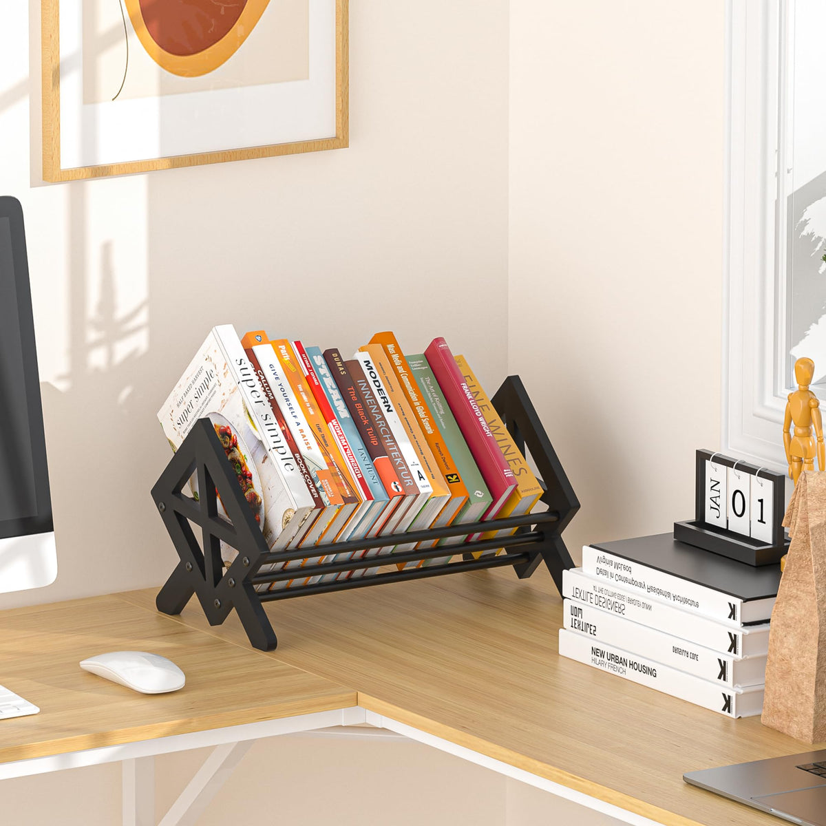 ART-GIFTREE Desktop Bookshelf Organizer, Tilting Bookcase, Pure Black