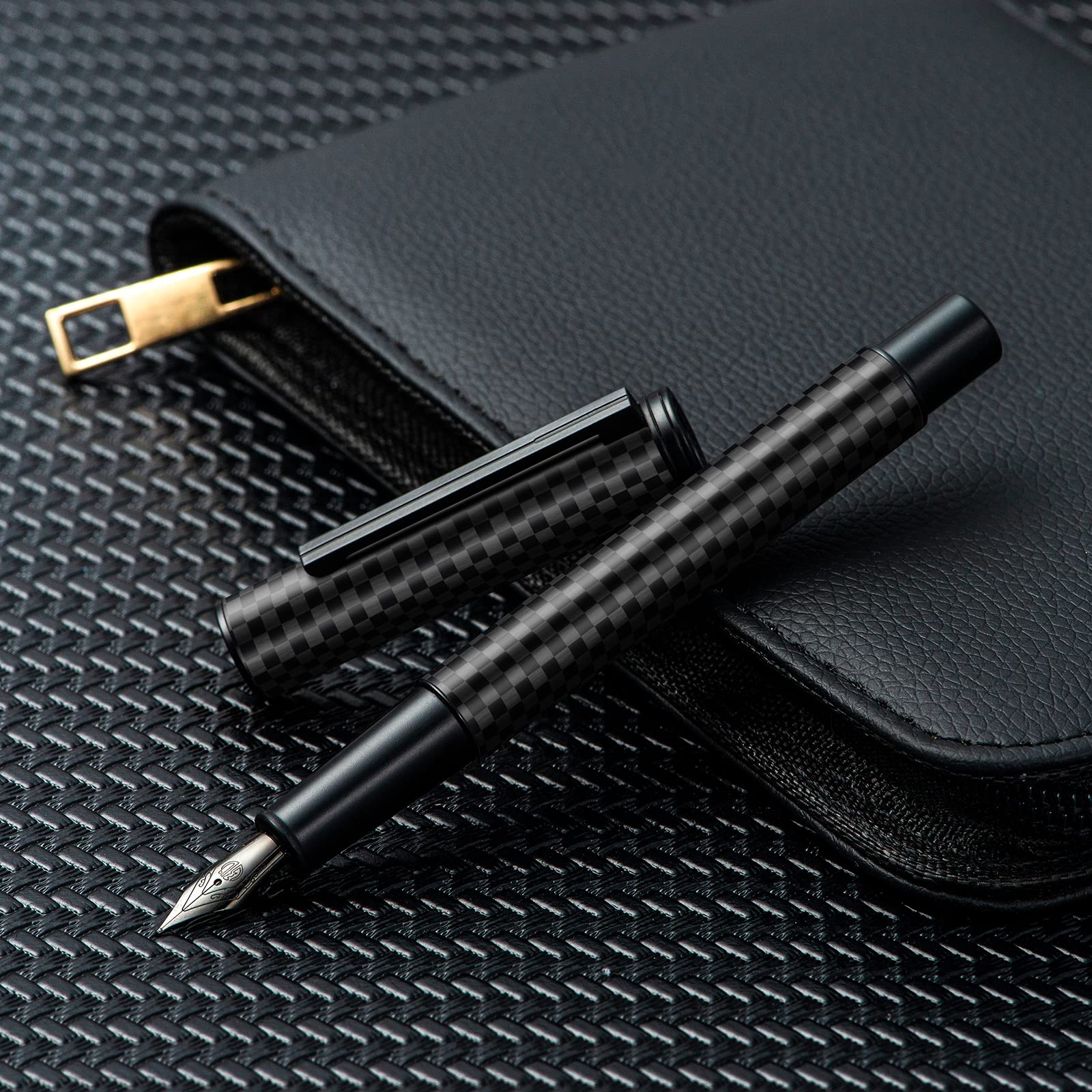 HONG DIAN Black Forest Pro Carbon Fiber Fountain Pen, Extra Fine Nib Modern Design Smooth Writing
