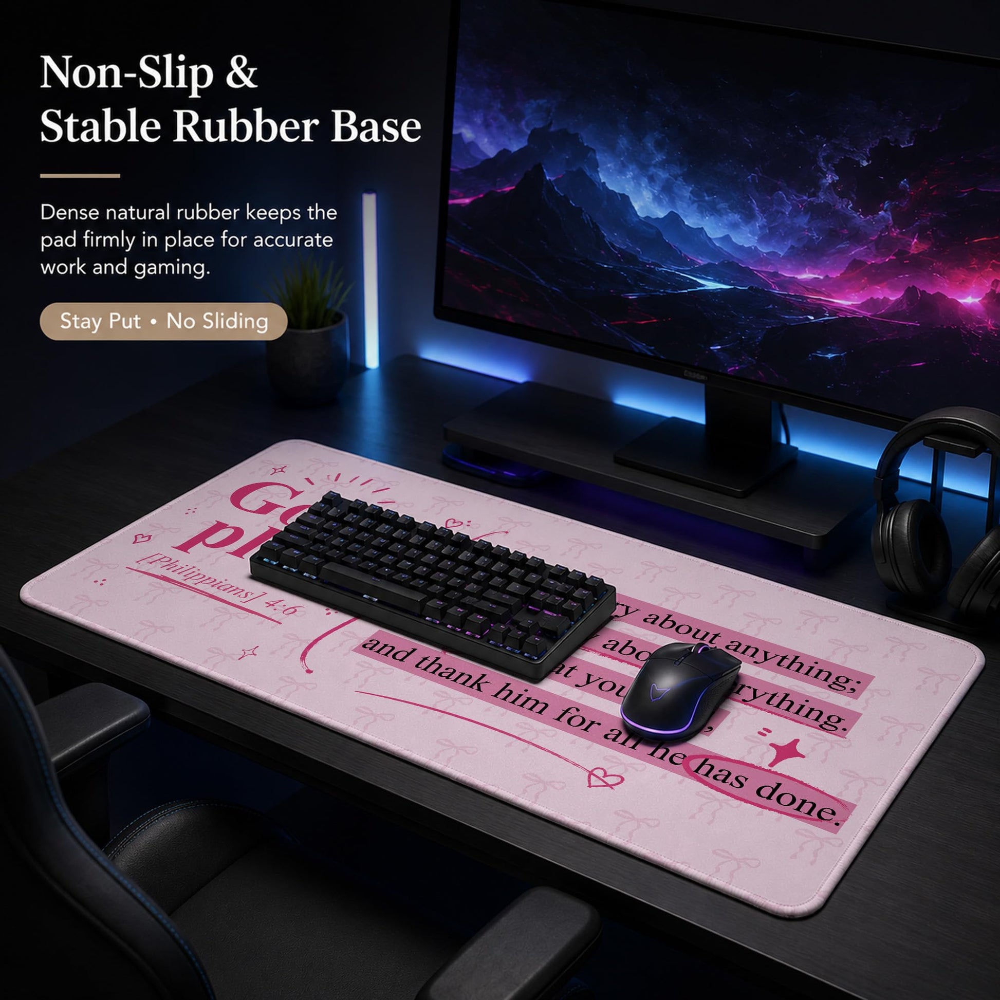 DOFQZ Pink Bow Christian Bible Verse Mouse Pad Large 31.5x15.7inch,M008