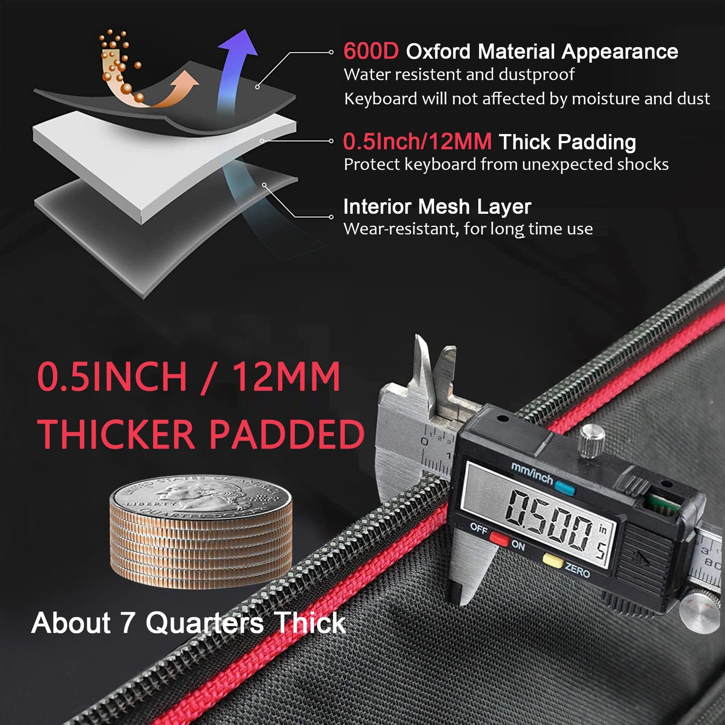 Ruibo 61 Key Keyboard Gig Bag Case,Portable Durable Keyboard Piano Waterproof 600D Oxford Cloth