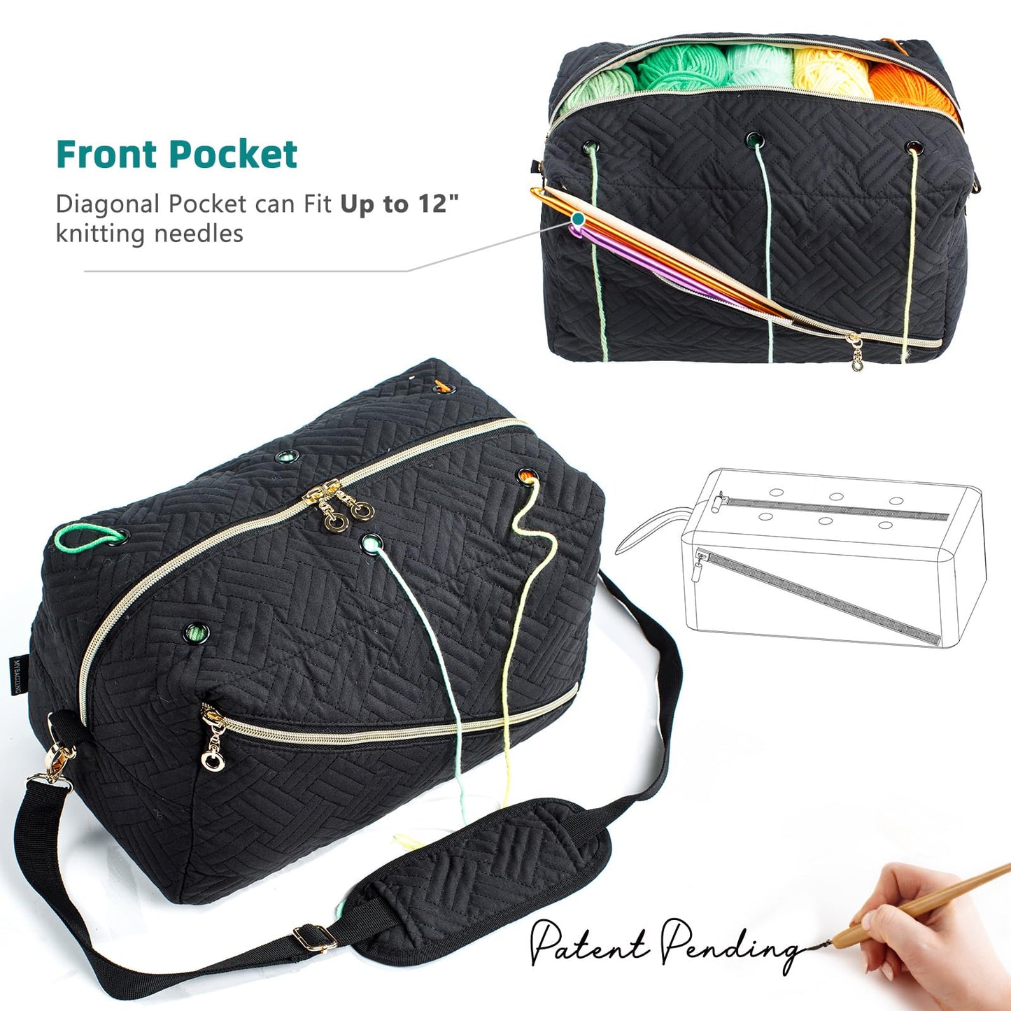 MYBAGZING Crochet Bag Organizer,Knitting Bag for Yarn Storage&Crochet Hooks