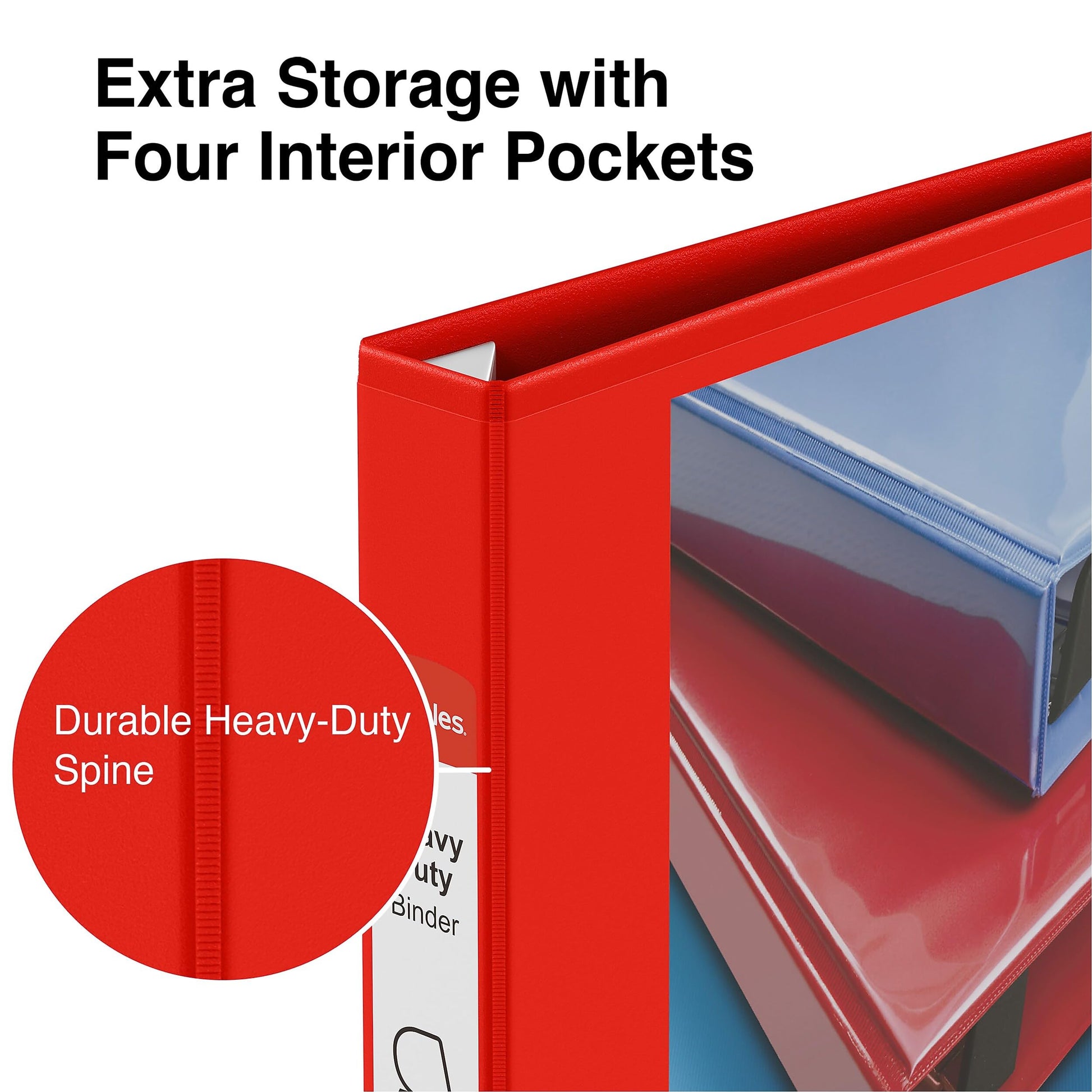 Staples Heavy Duty 1" 3-Ring View Binder, D-Ring, Red, 4/Pack