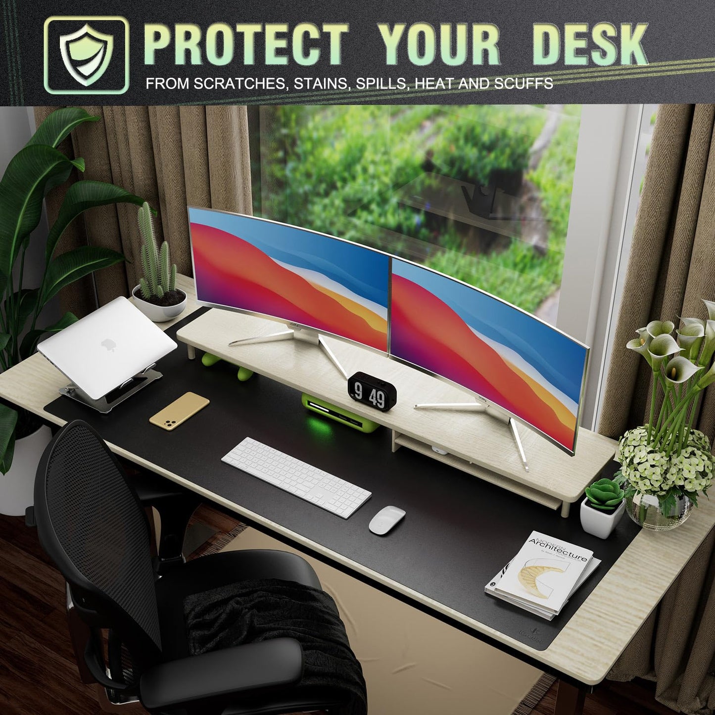 K KNODEL Extra Large Desk Mat, Leather Mouse Pad (47.2"x23.6", Black)