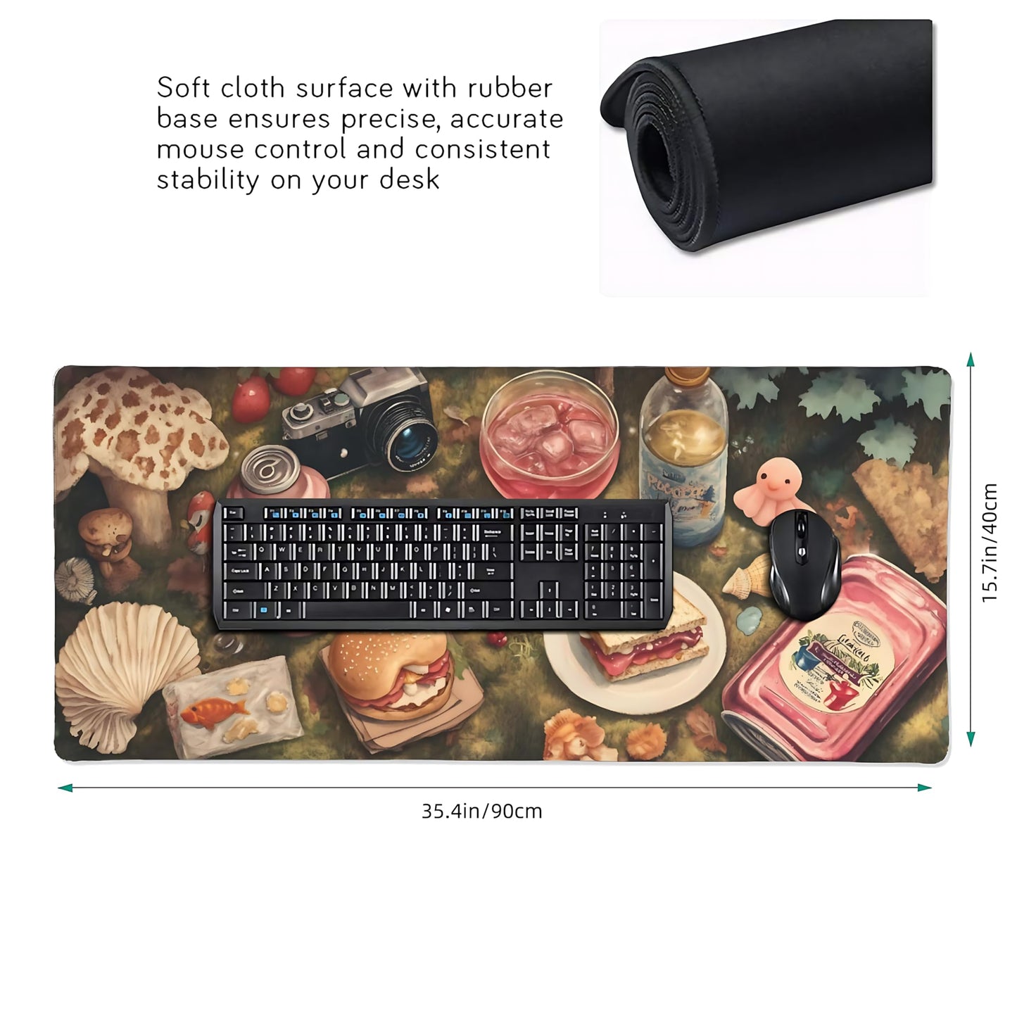 Cute Aesthetic Party Gaming Mouse Pad, Green Pink Cottagecore Desk Mat with Anti-Slip Base &