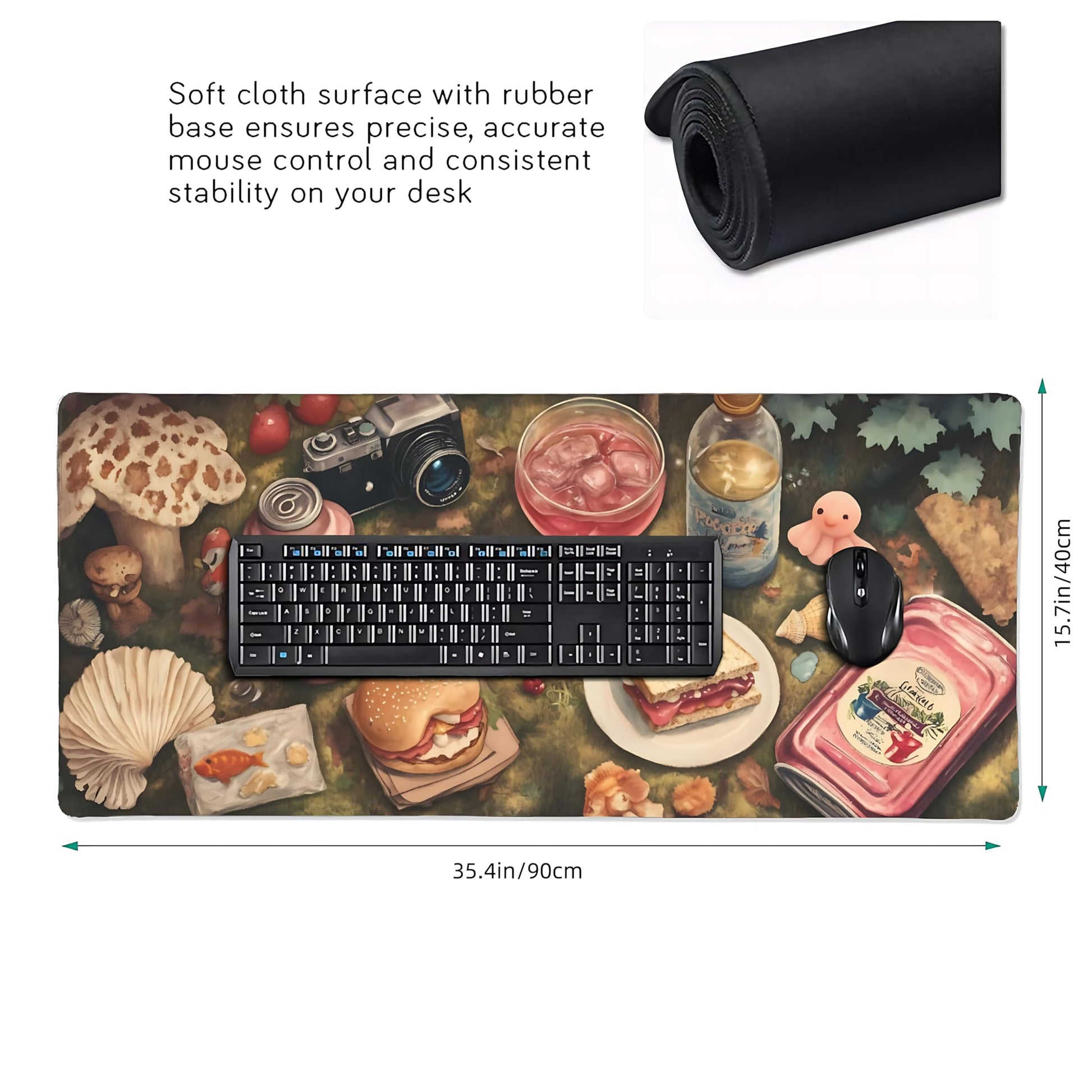 Cute Aesthetic Party Gaming Mouse Pad, Green Pink Cottagecore Desk Mat with Anti-Slip Base &