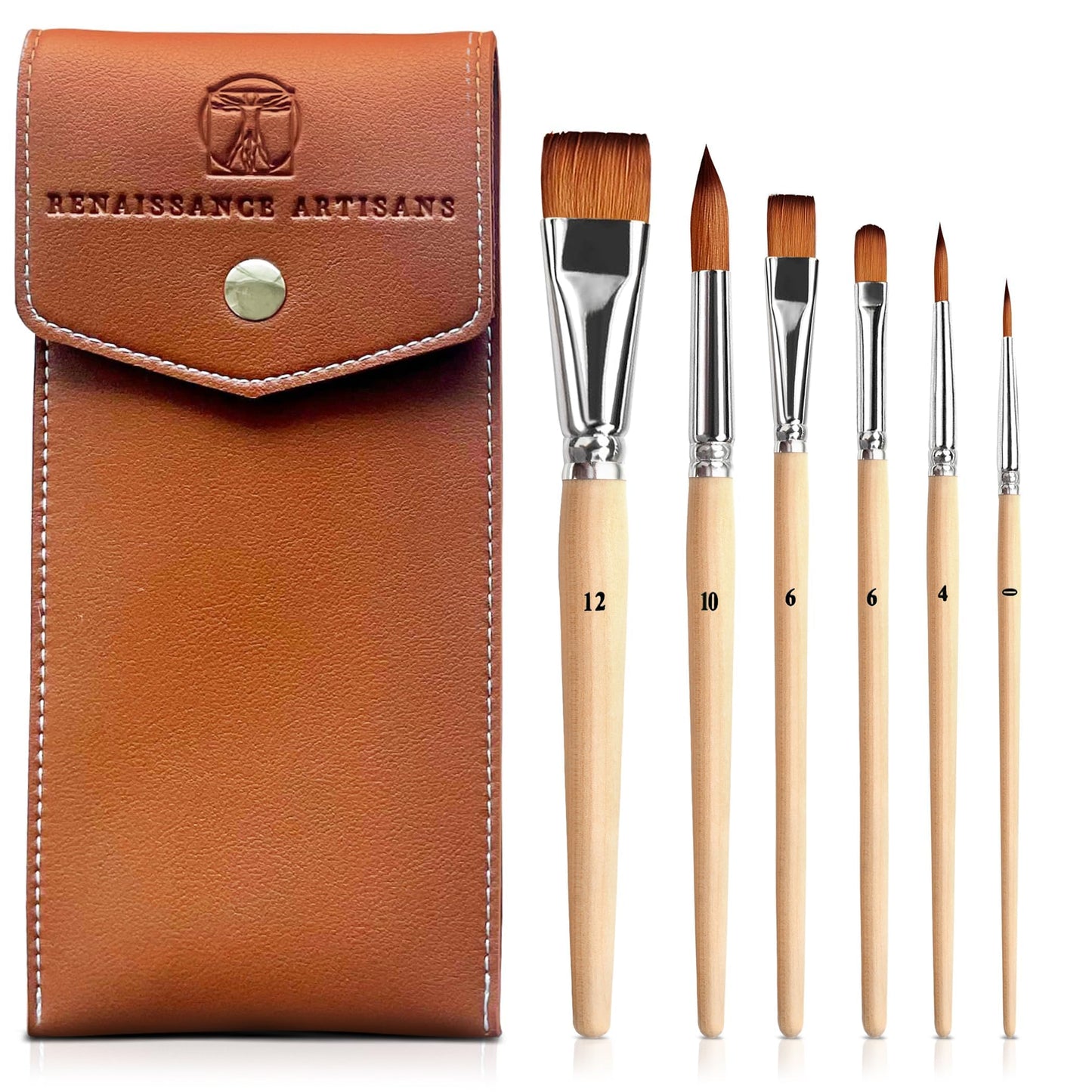 Renaissance Artisans Travel Watercolor Brush Set - 6 Short Handle Paint Brushes with Travel Case