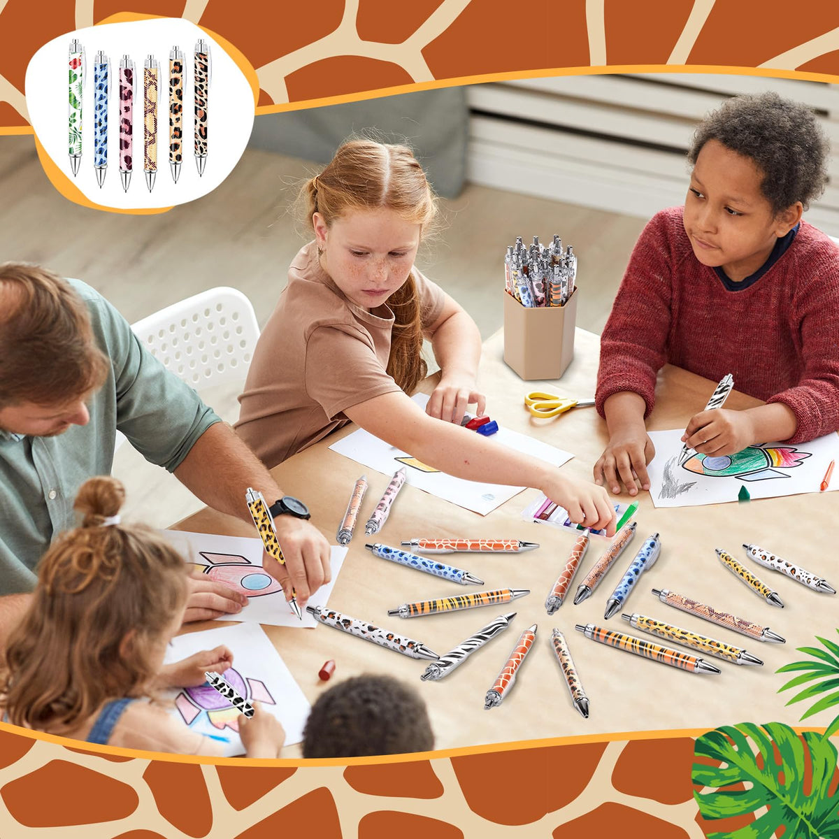 Dispowreath 48 Pcs Animal Print Pens Safari Jungle Cheetah Ink Pens