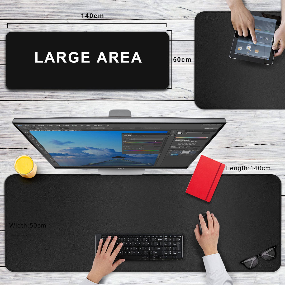CENNBIE Leather Desk Mat,55" x 19.6" Extra Large Desk Pad Protector (Black)