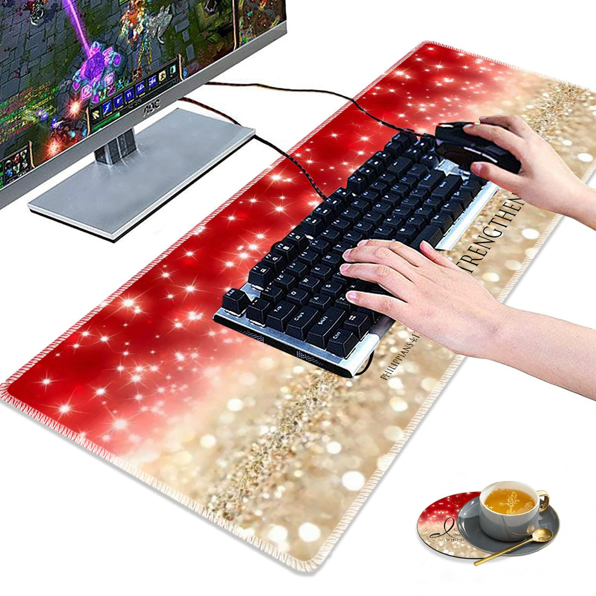 3 Piece Mouse Pad Set with Stitched Edge Large Anti-Slip Mouse Pad Desk Pad Keyboard Pad + Wrist