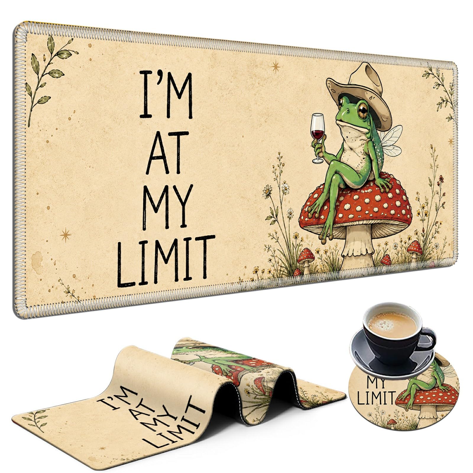 Tired Mushroom Frog Large Mouse Pad, 31.5 x 11.8 in Extended Desk Mat
