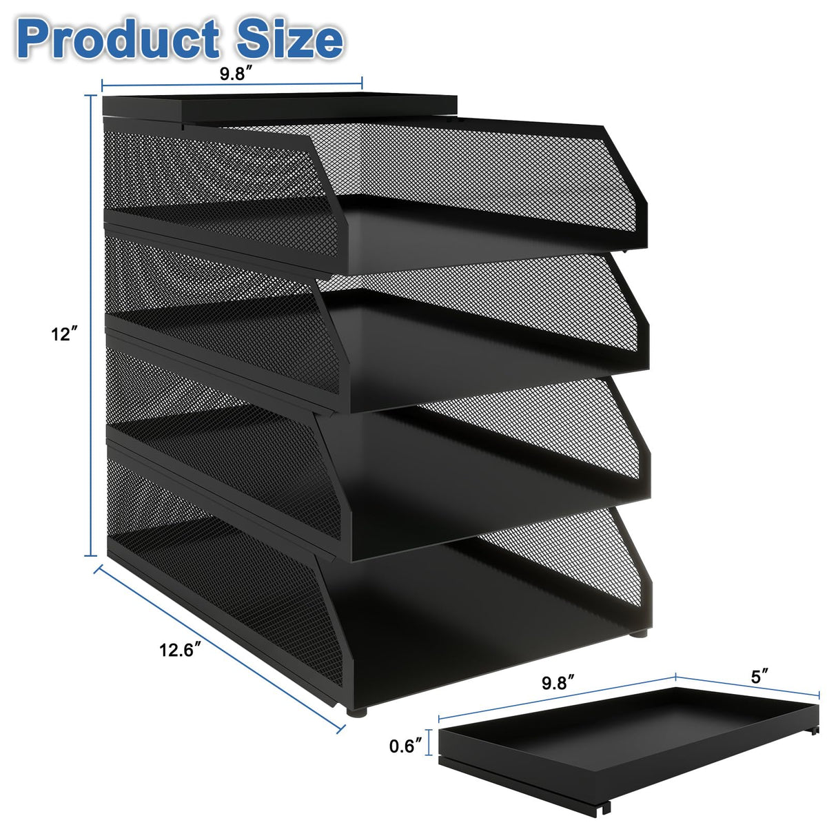 Natwind 4-Tier Stackable Metal Mesh Desk Paper Tray Organizer,Black