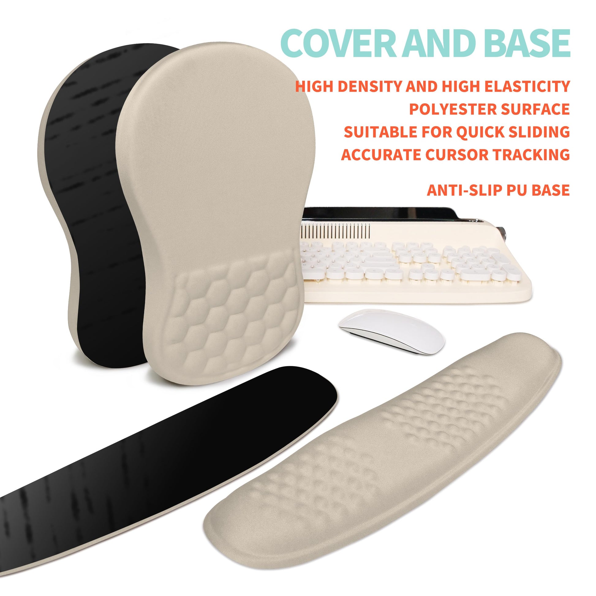 KUOSGM 2-in-1 Ergonomic Set, Wave Rise Keyboard Wrist Rest and Massage Bulge Slope Mouse Pad Wrist