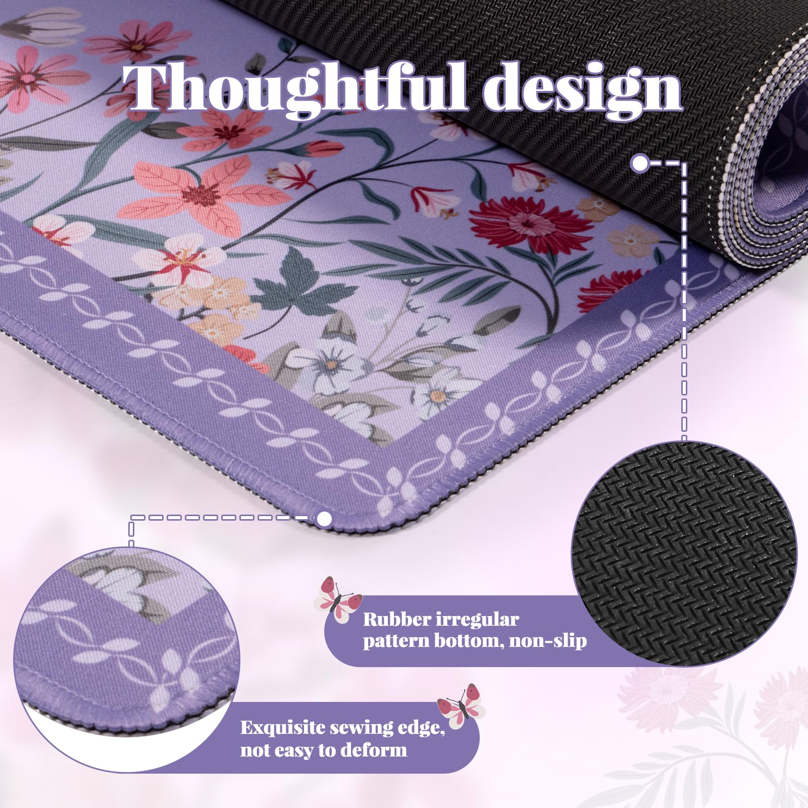 iCasso Large Desk Mat for Keyboard and Mouse,Cute Desk Pad,Purple