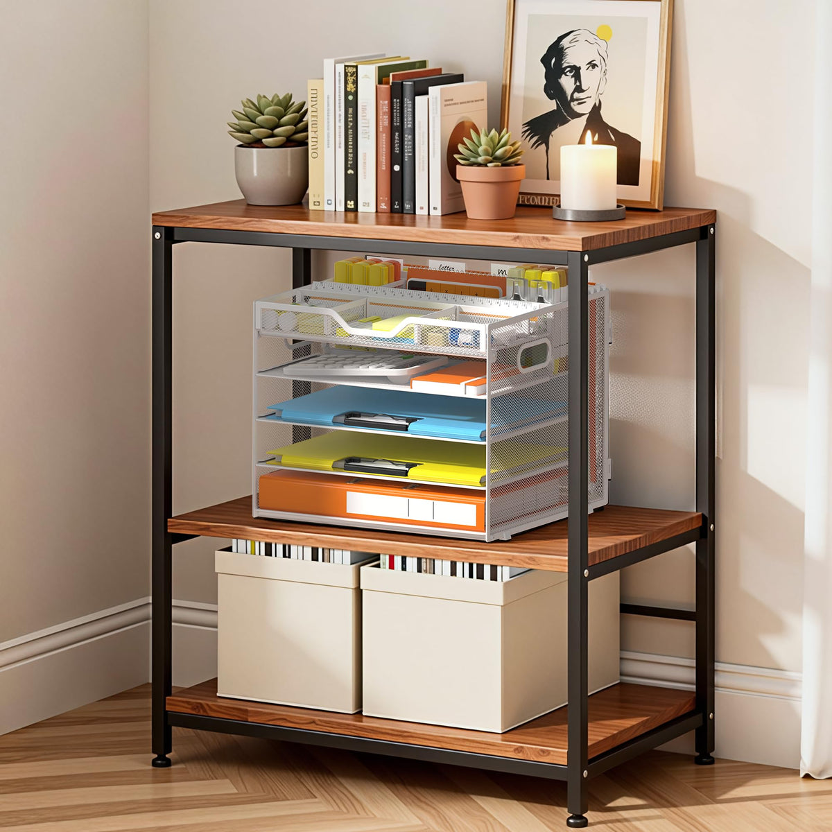 Docnest 5 Tier Desk Organizer with Hanging File Folder Holder&Tray, White