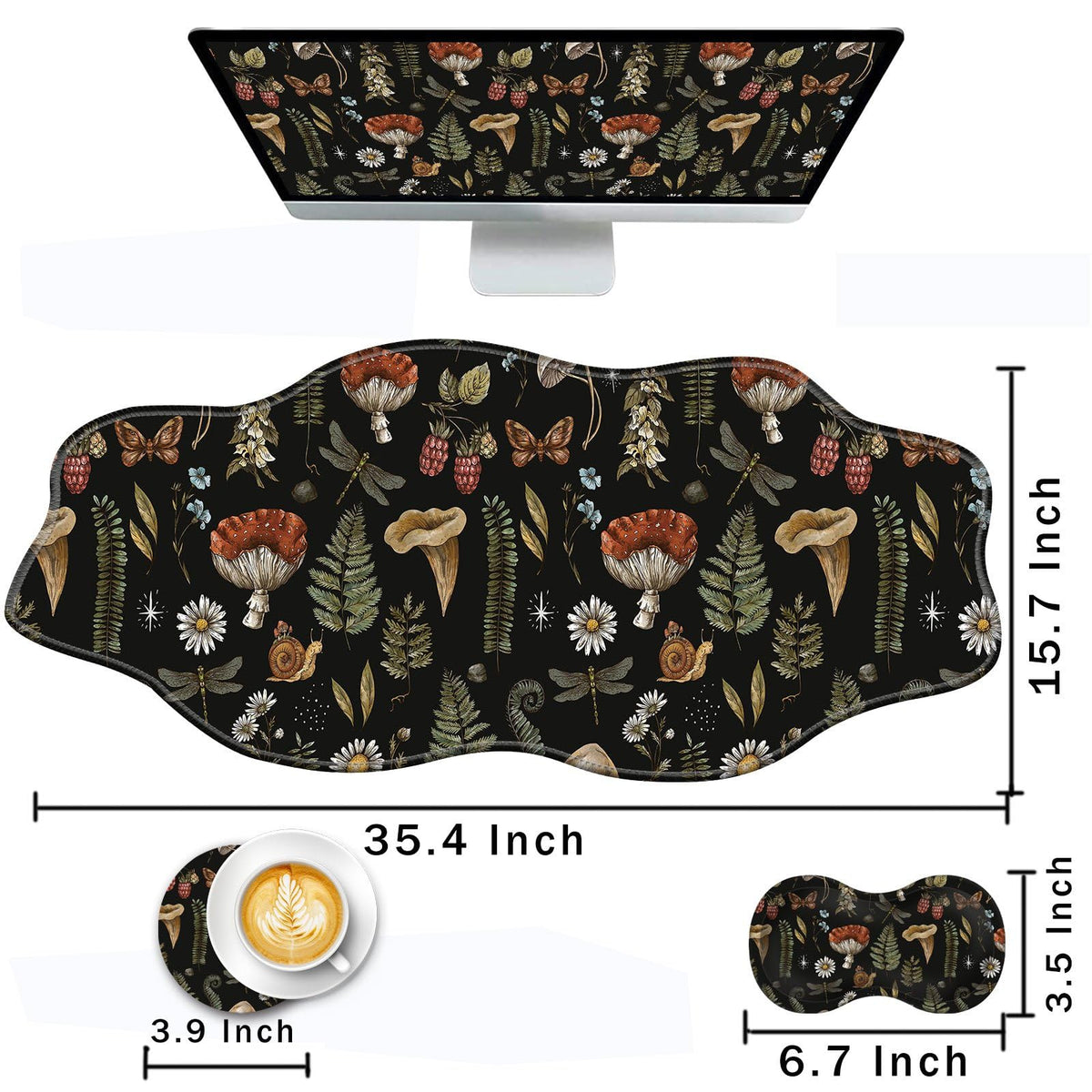 CICPLKSE Mouse Pad with Wrist Support + Desk Mat + Coaster 3 in 1 Set, XXL Large Gaming Mousepad