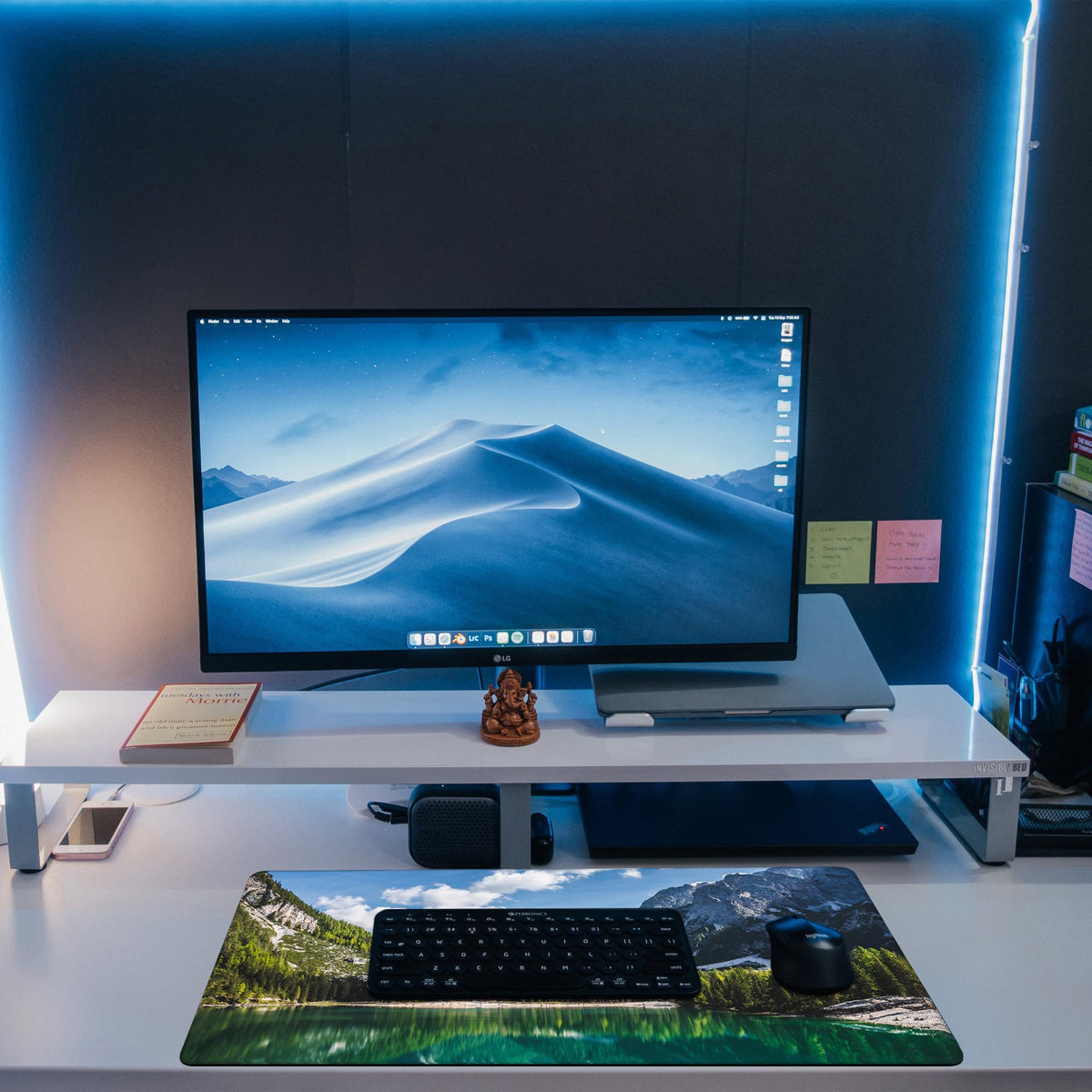 KOAIWPAE Desk Mat, Lake Mountain Landscape Desk Pad, The Alps Large Gaming Mouse Pad for Desk