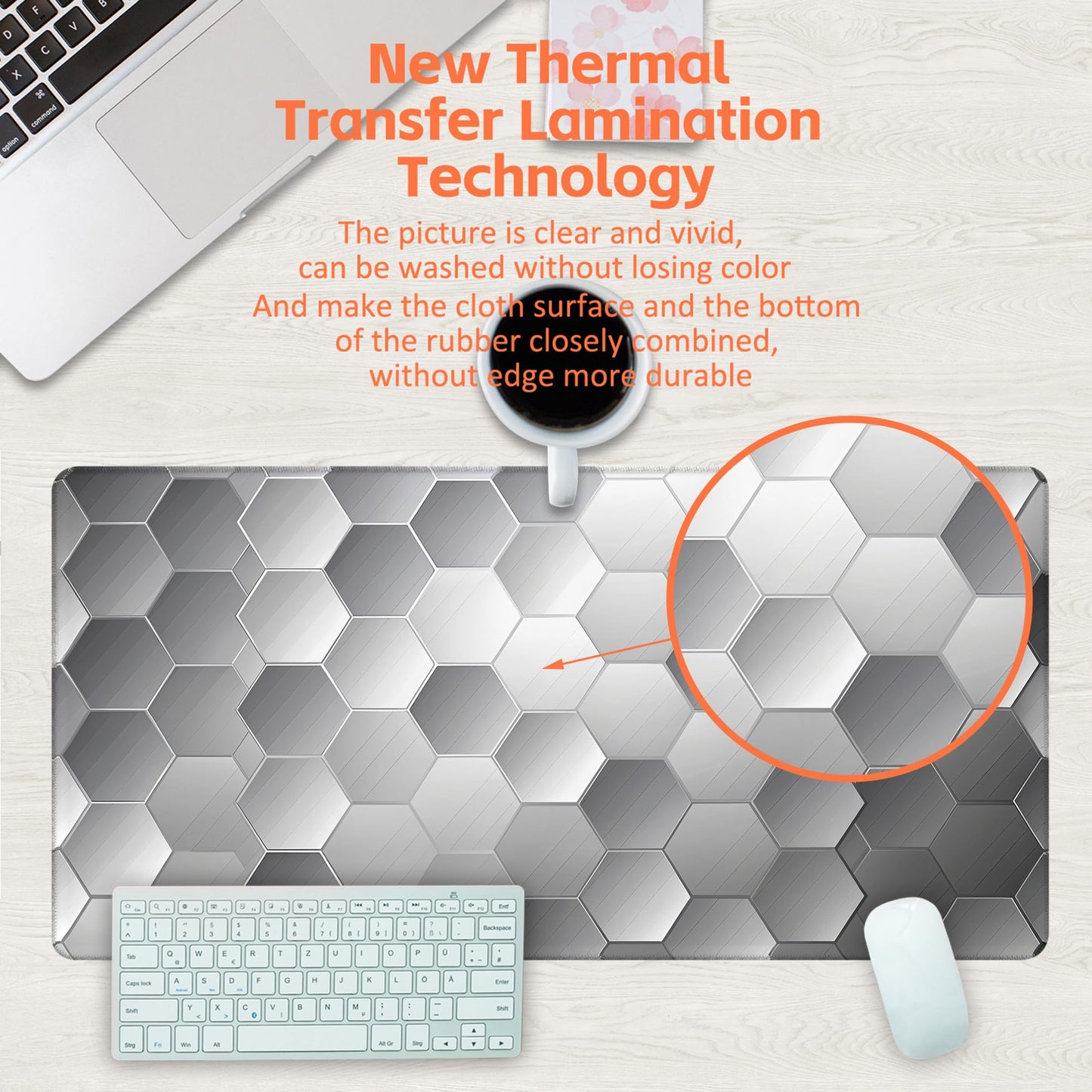 KOAIWPAE Large Gaming Mouse Pad for Desk, Silver Technology Honeycomb Desk Mat, Sci-Fi Honeycomb