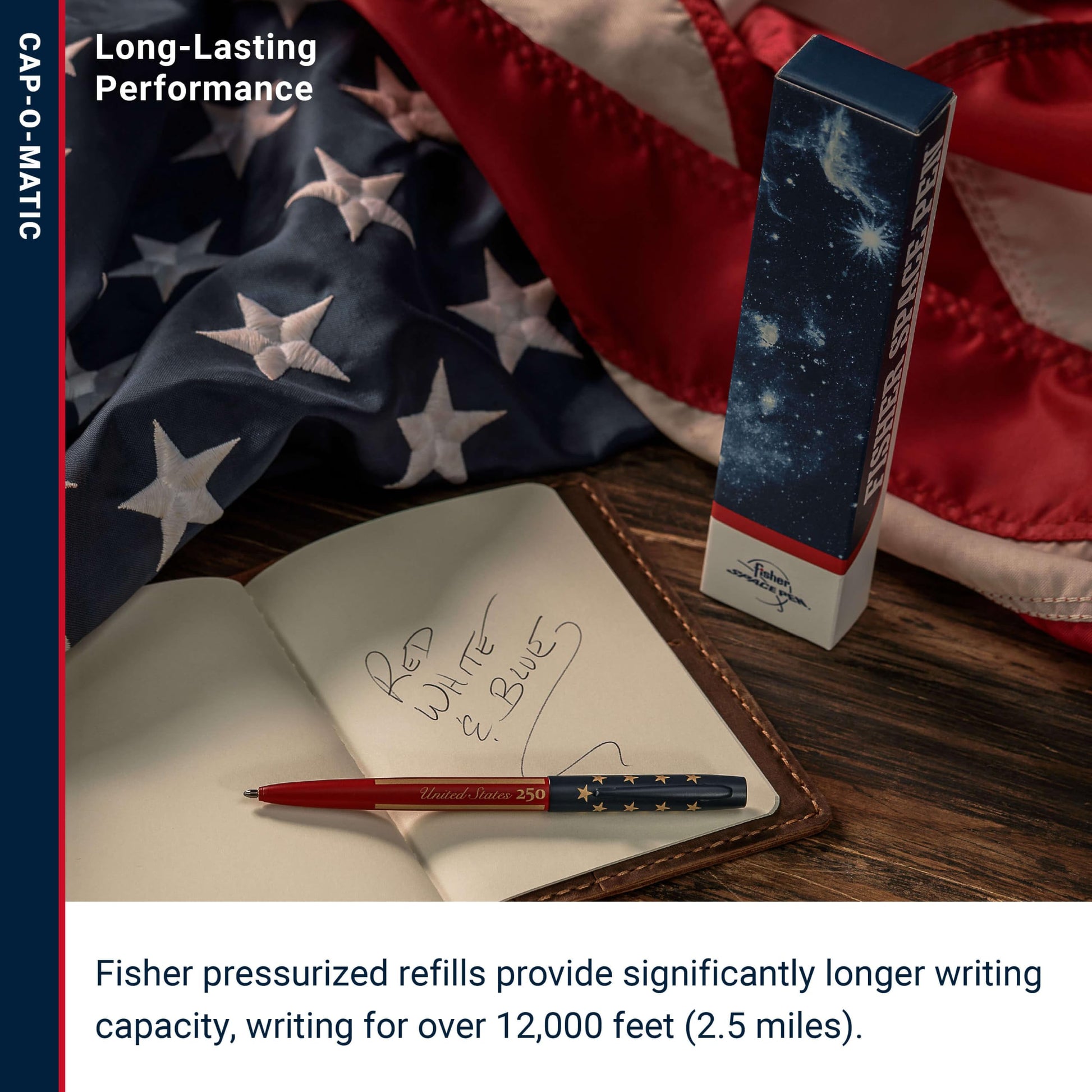 Fisher Space Pen United States 250 Stars & Stripes, Cap-O-Matic Pen, Black