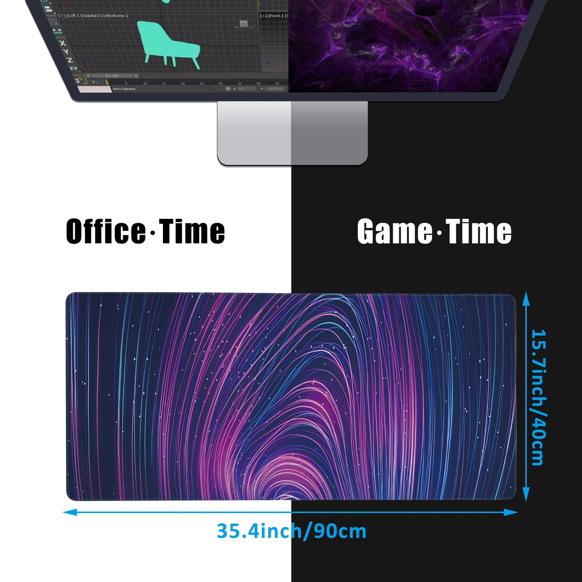 EOBKLAX Futuristic Neon Swirl Lines Large Gaming Mouse Pad,Waterproof Desk Mat for Desktop,Non-Slip