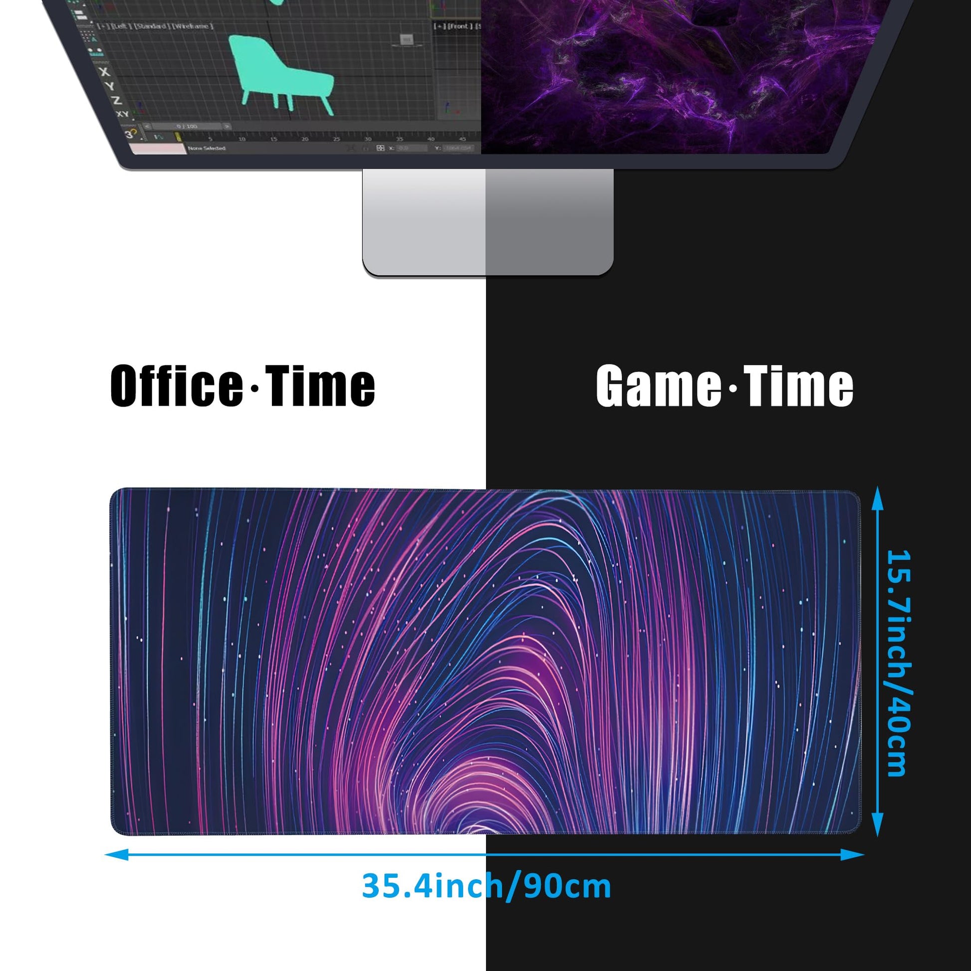 EOBKLAX Futuristic Neon Swirl Lines Large Gaming Mouse Pad,Waterproof Desk Mat for Desktop,Non-Slip