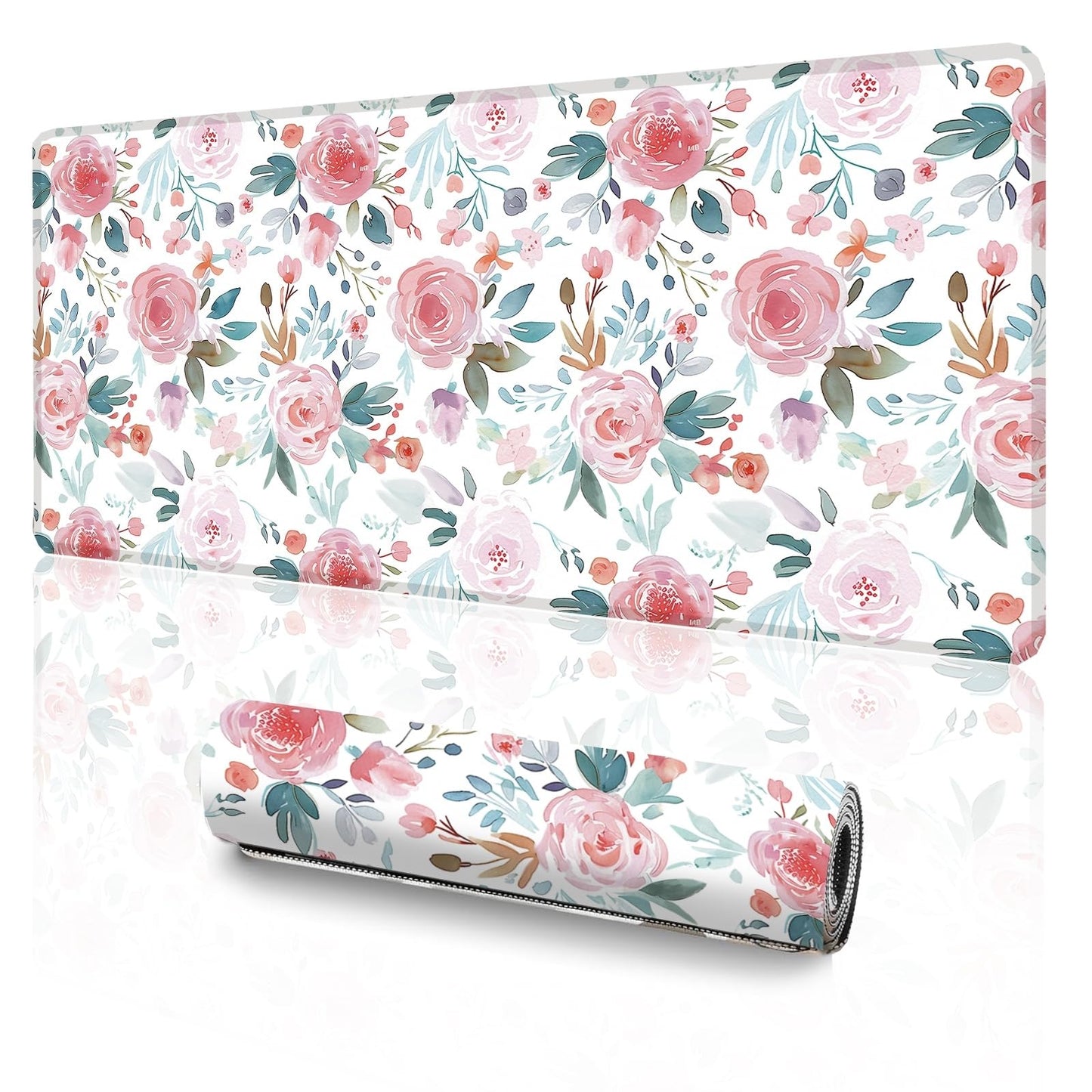 XXL Gaming Mouse Pad (47.2 x 23.6 Inch), Giant Floral Desk Blotter for Full Coverage, Watercolor