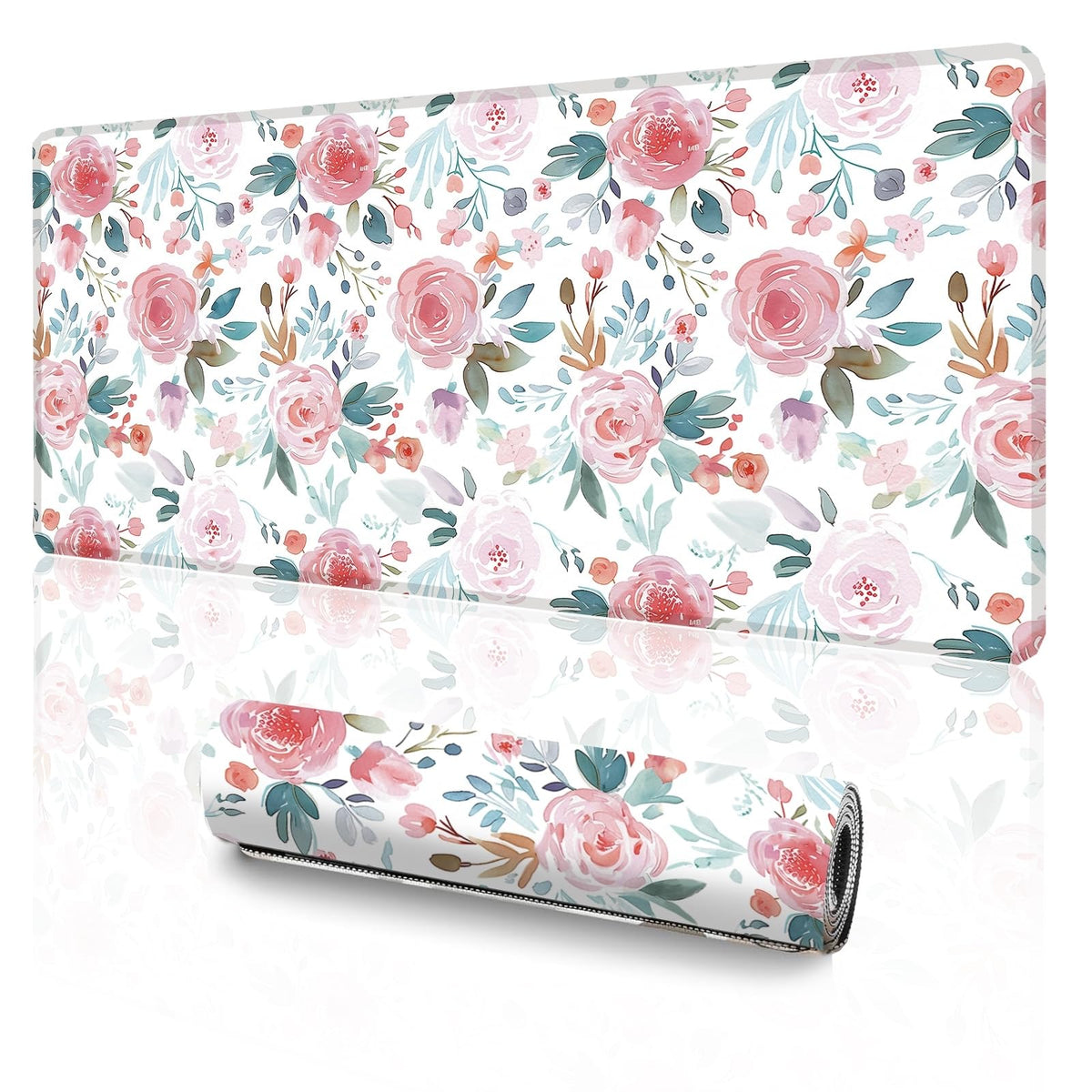 XXL Gaming Mouse Pad (47.2 x 23.6 Inch), Giant Floral Desk Blotter for Full Coverage, Watercolor
