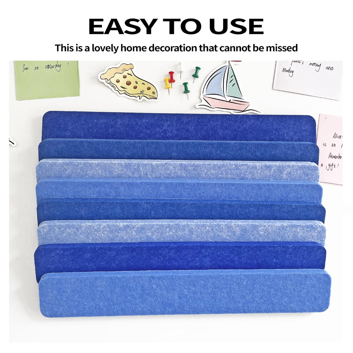 8 Pcs Blue Felt Pin Board Bar Strips Bulletin Board ，Self-Adhesive Bulletin Board Bar Strips，Cork