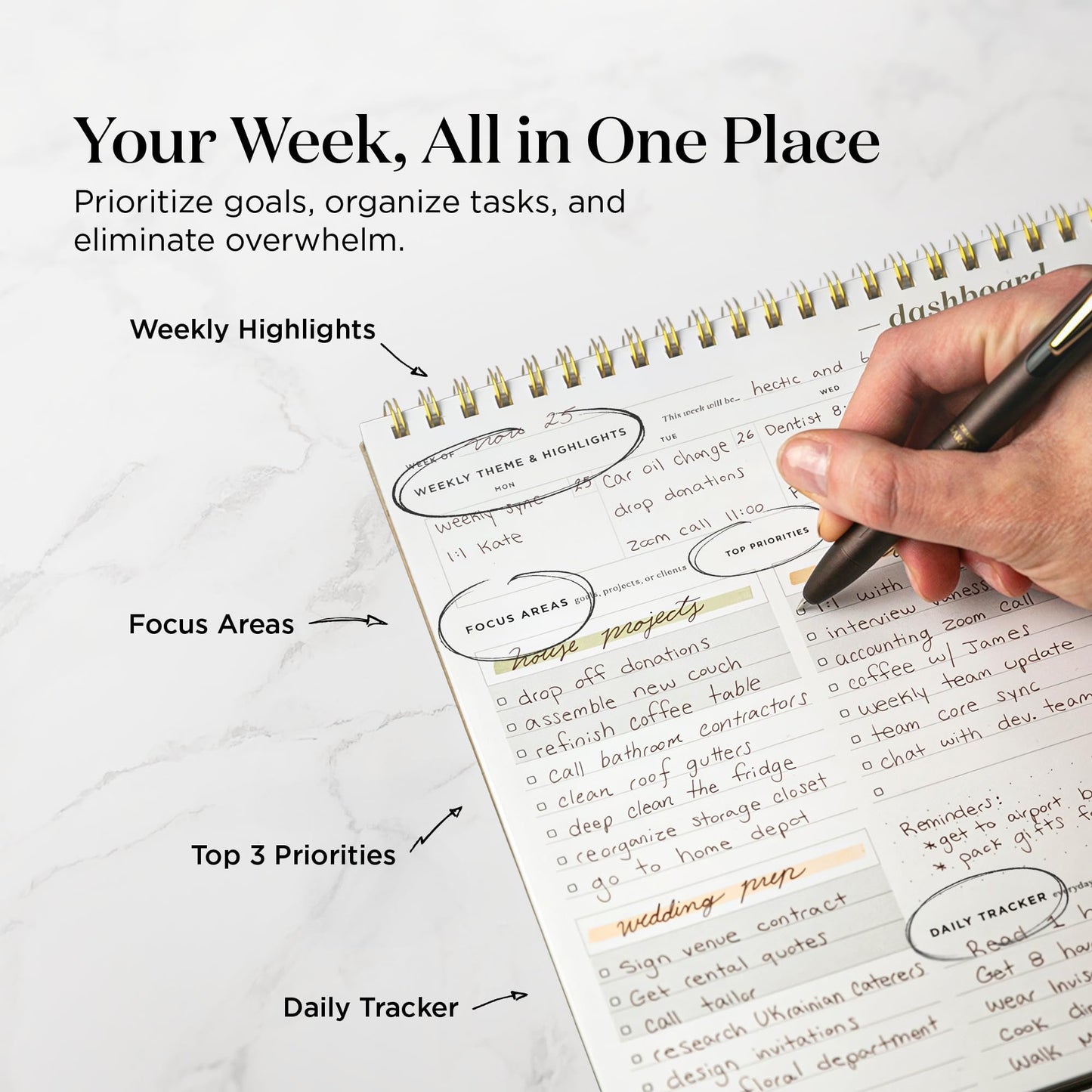 Ink+Volt Dashboard Spiral Deskpad | Undated Weekly Planner Notepad w/ 52 Undated Sheets, Premium