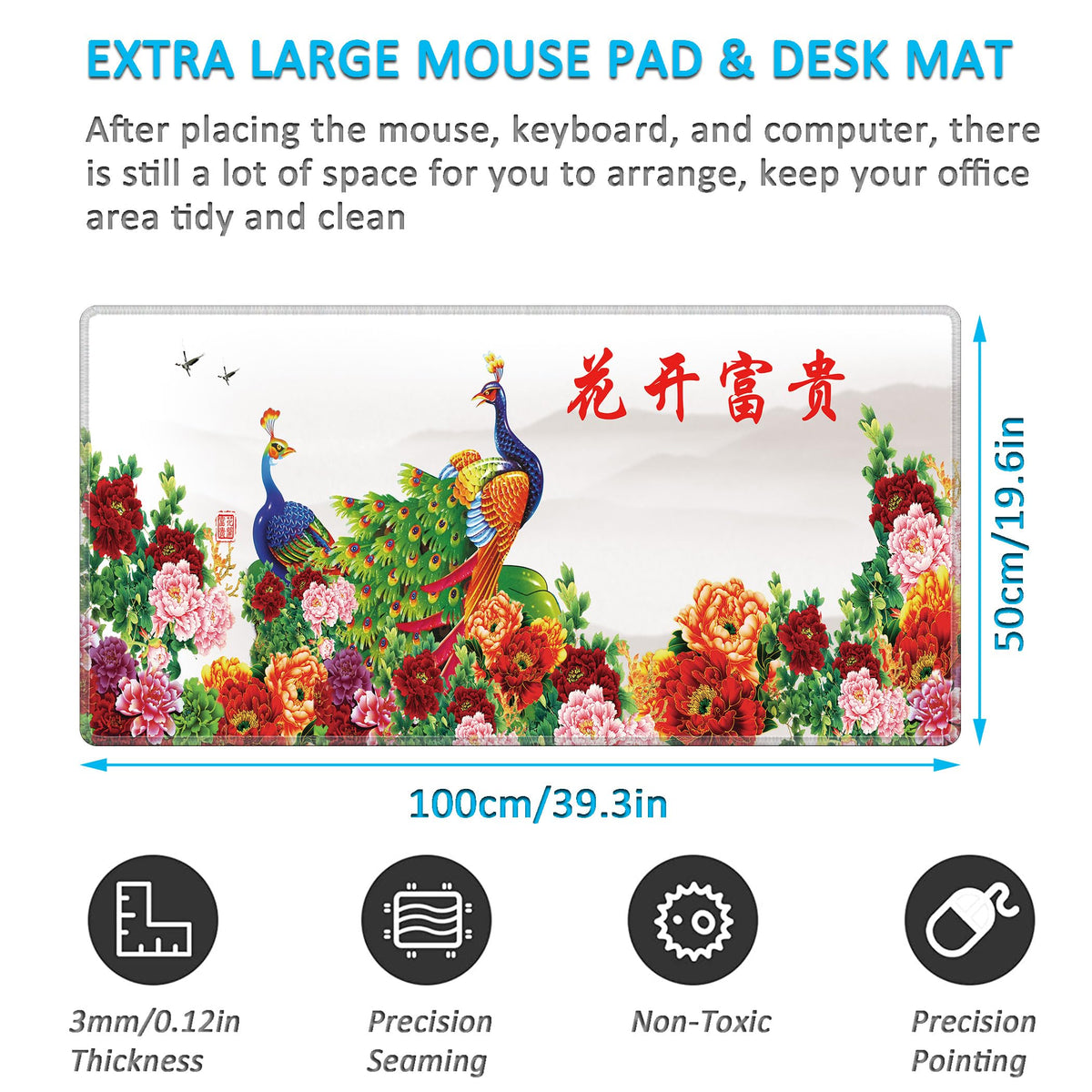 LL-COEUR XXL Landscape Gaming Mouse Pad Computer Keyboard Mat Office Desk Pad (Peacock, 39.3" x