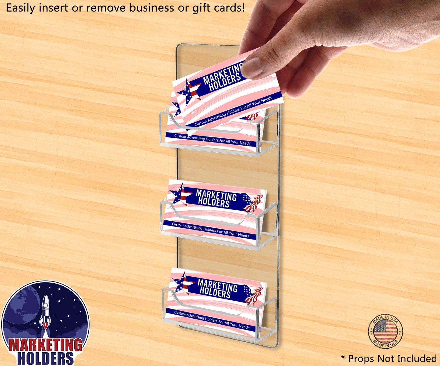 Marketing Holders 6 Pack Wall Business Card Holder with Hanging Hardware 3 Slot Rack for 3.5" x 2"