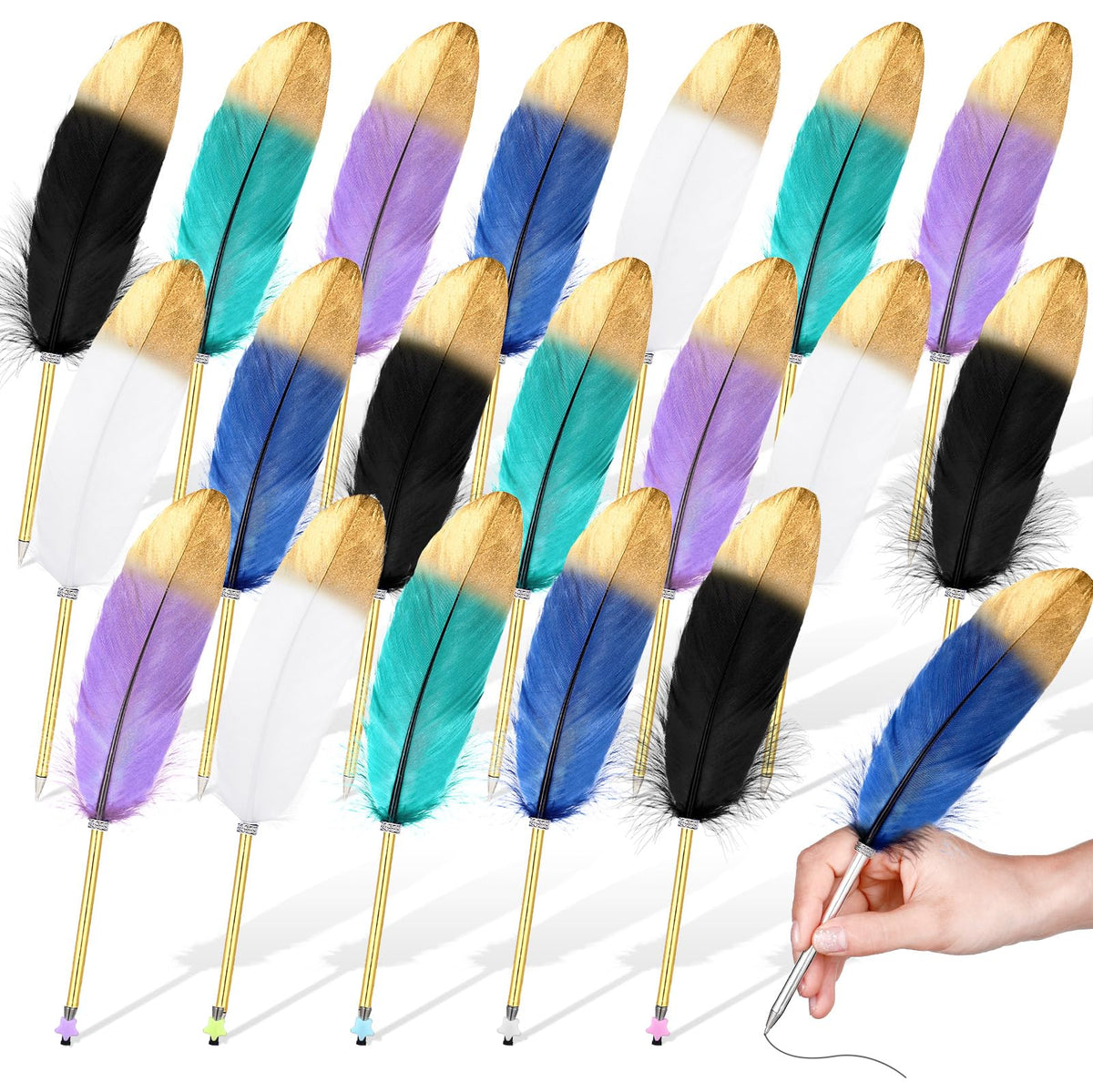 Censen 20Pcs Feather Quill Pen Black Ink Vintage Ballpoint Pen, Dark Color