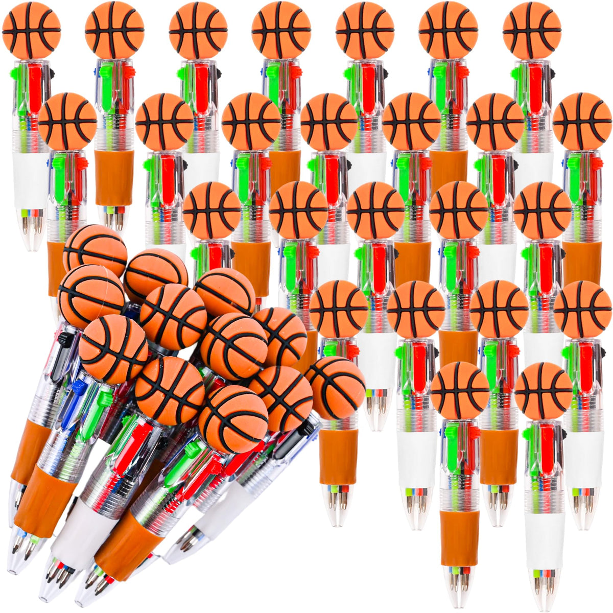 LiYiQ 25 Pcs Basketball Party Favor Multicolor Pen in One Cartoon Cute Fun 4-in-1 Cute Pens Bulk