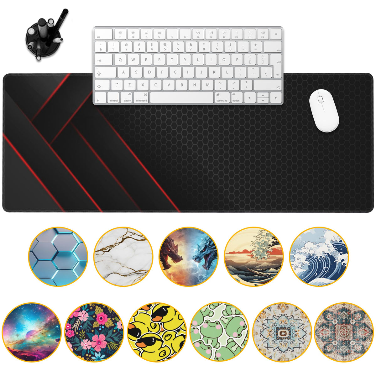Uiaoiais Gaming Desk Pad, Black Red Honeycomb Technology, 31.5"X15.7" Extended Mat with Stitched