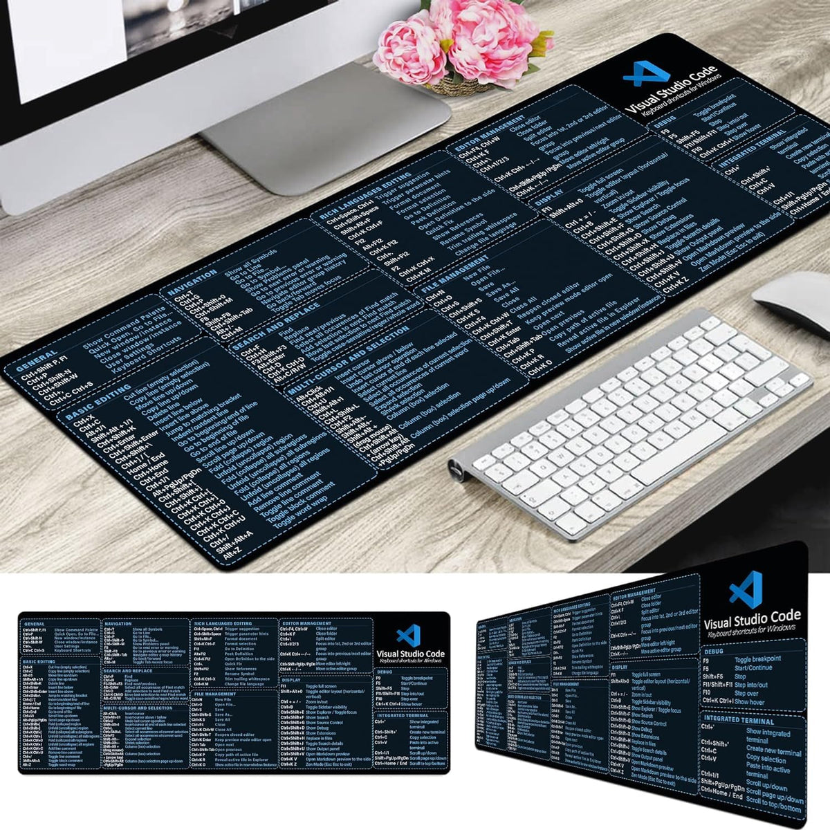 Visual Studio Code Shortcuts Mouse mat for Designer, Quick Reference Guide, Cheats Sheet Mouse Pad