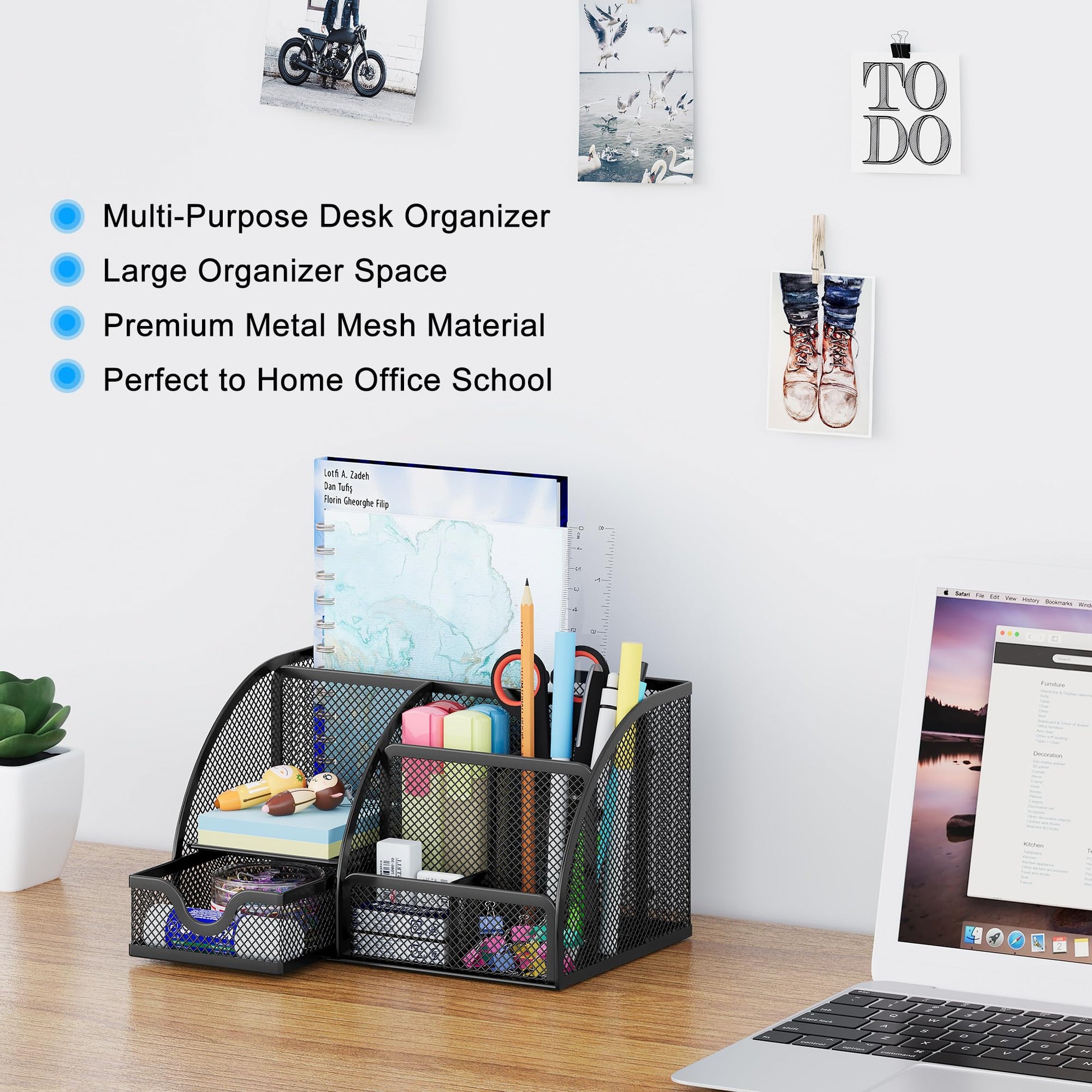 EasyPAG Mesh Desk Organizer with Drawer Multi-functional Pen Holder Stationery Organizer for Office
