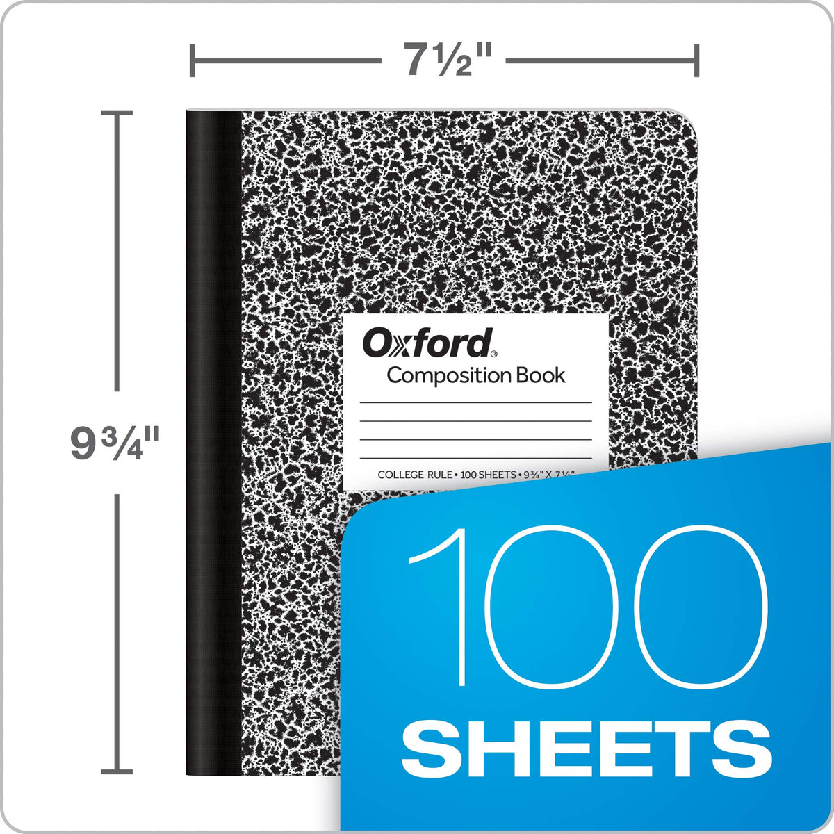 Oxford Composition Notebooks, College Ruled Paper, 9-3/4 x 7-1/2 Inches, 100 Sheets, Black, 6 Pack