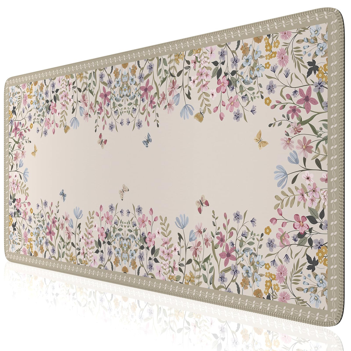 iCasso Floral Desk Mat,Cute Gaming Mouse Pad,Beige
