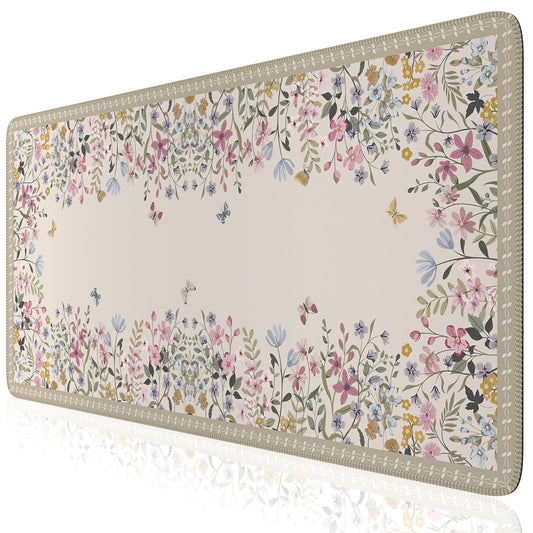 iCasso Floral Desk Mat,Cute Gaming Mouse Pad,Beige