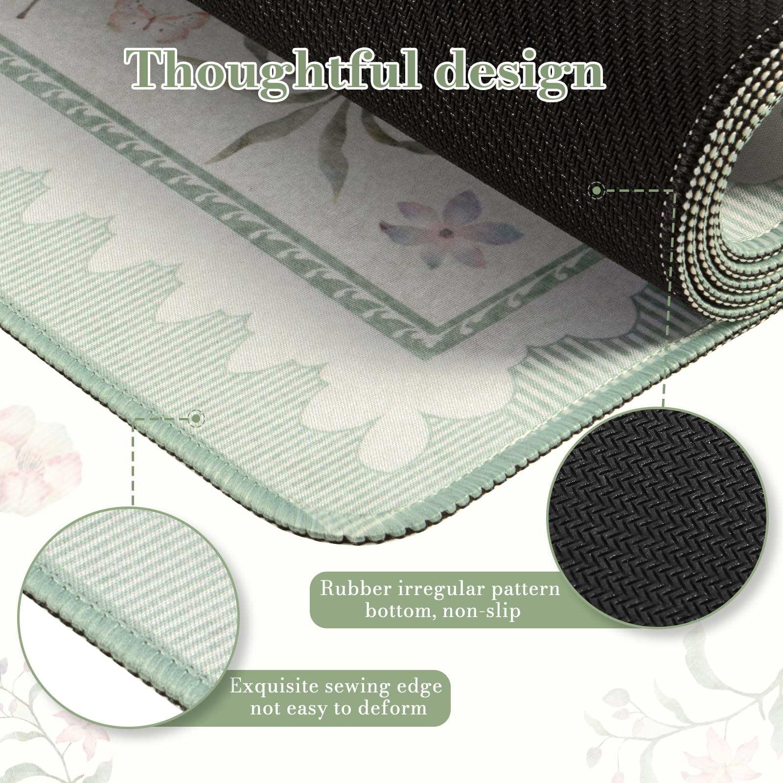 iCasso Desk Cover Mat Green,Extra Large Mouse Pad for Desktop,Floral