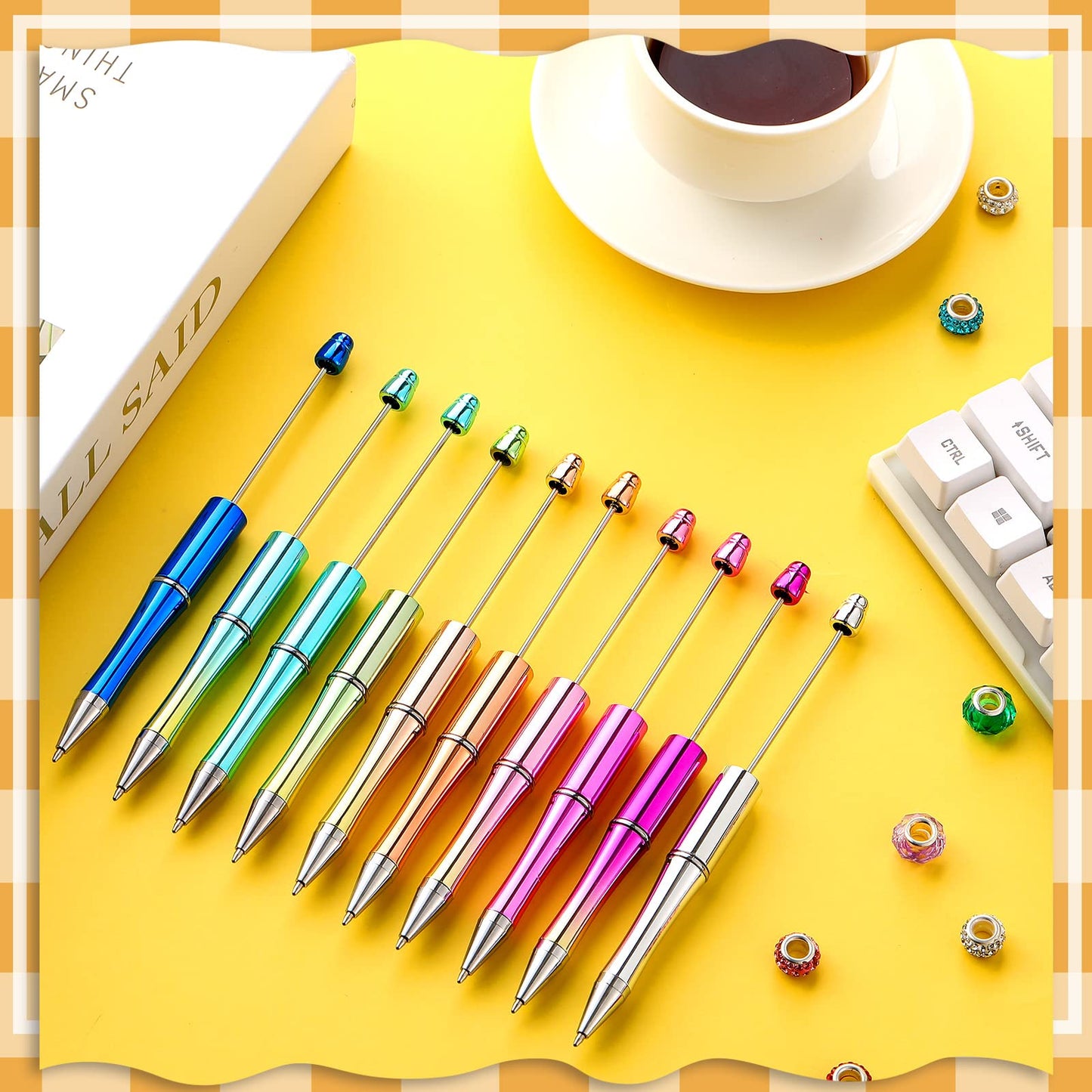 Crtiin 100 Pcs Beadable Pen School DIY Kit,Electroplated Gradient Color