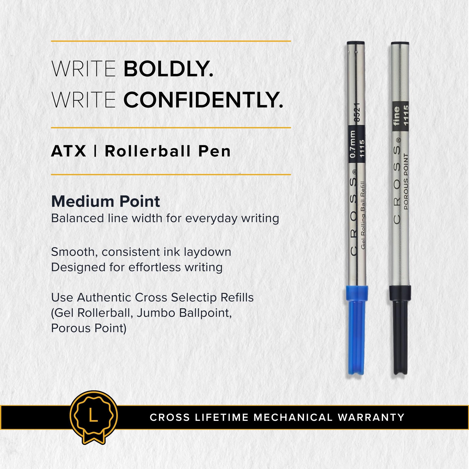 Cross ATX Brushed Chrome Rollerball Pen, Medium Point, Black Ink