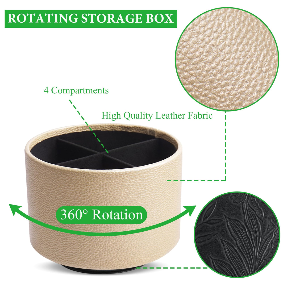 Hennaja Round Leather Art Supply Organizer,Remote Control Holder,360 Degree