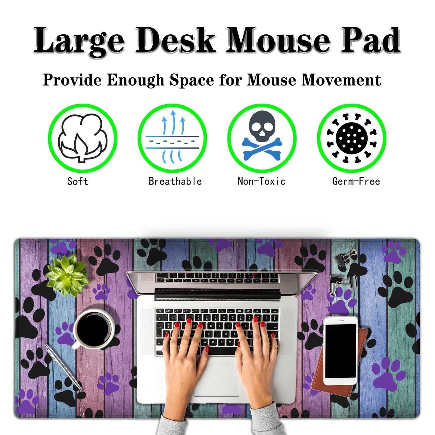 Samgula Gaming Mouse Pad Black and Purple, Big Mouse Pads Computer Desk Mat, Work Table Mat