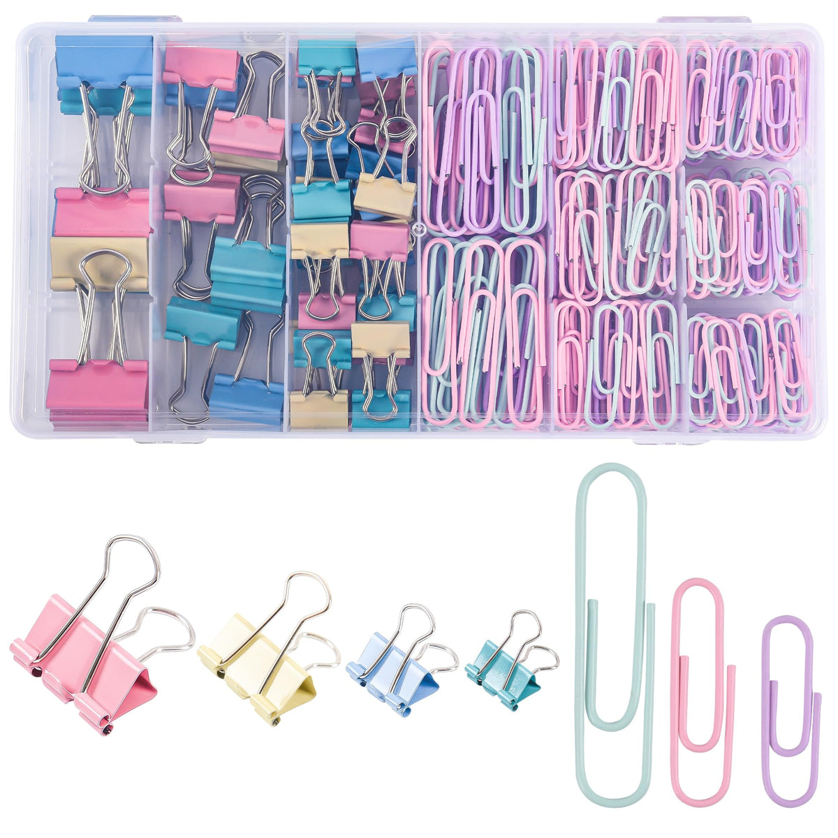 400PCS Pink Paper Clips and Binder Clips Assorted Sizes