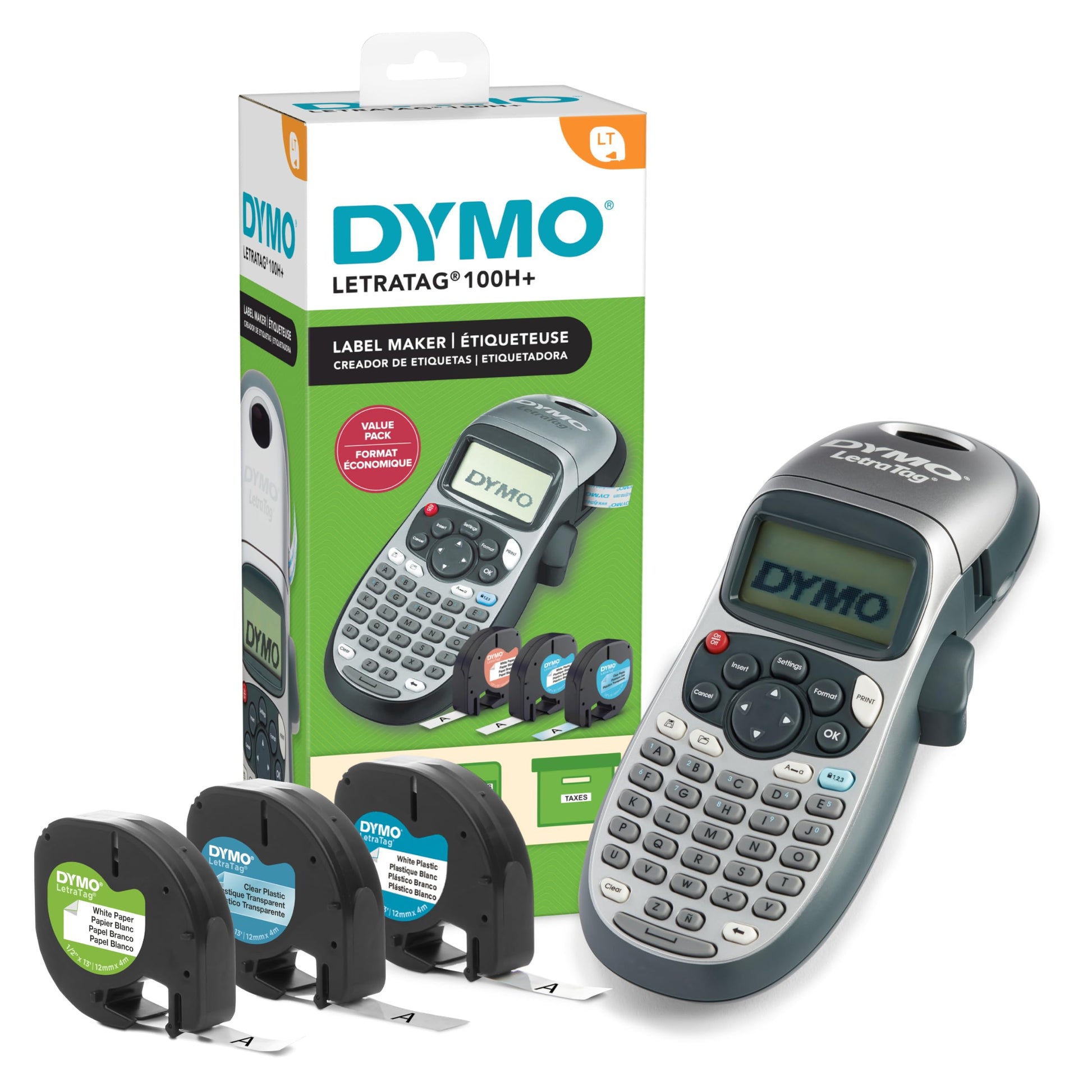 DYMO Label Maker Machine with 3 Tapes - 100H LetraTag Handheld, Includes 3 LT Label Tapes, Perfect