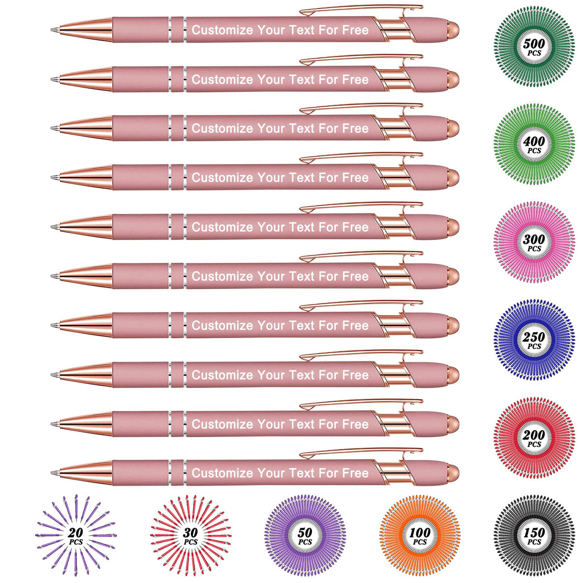 Max 500 Pcs Personalized Pens Bulk, Custom Pens with Free Engraving, Customized Stylus Tip