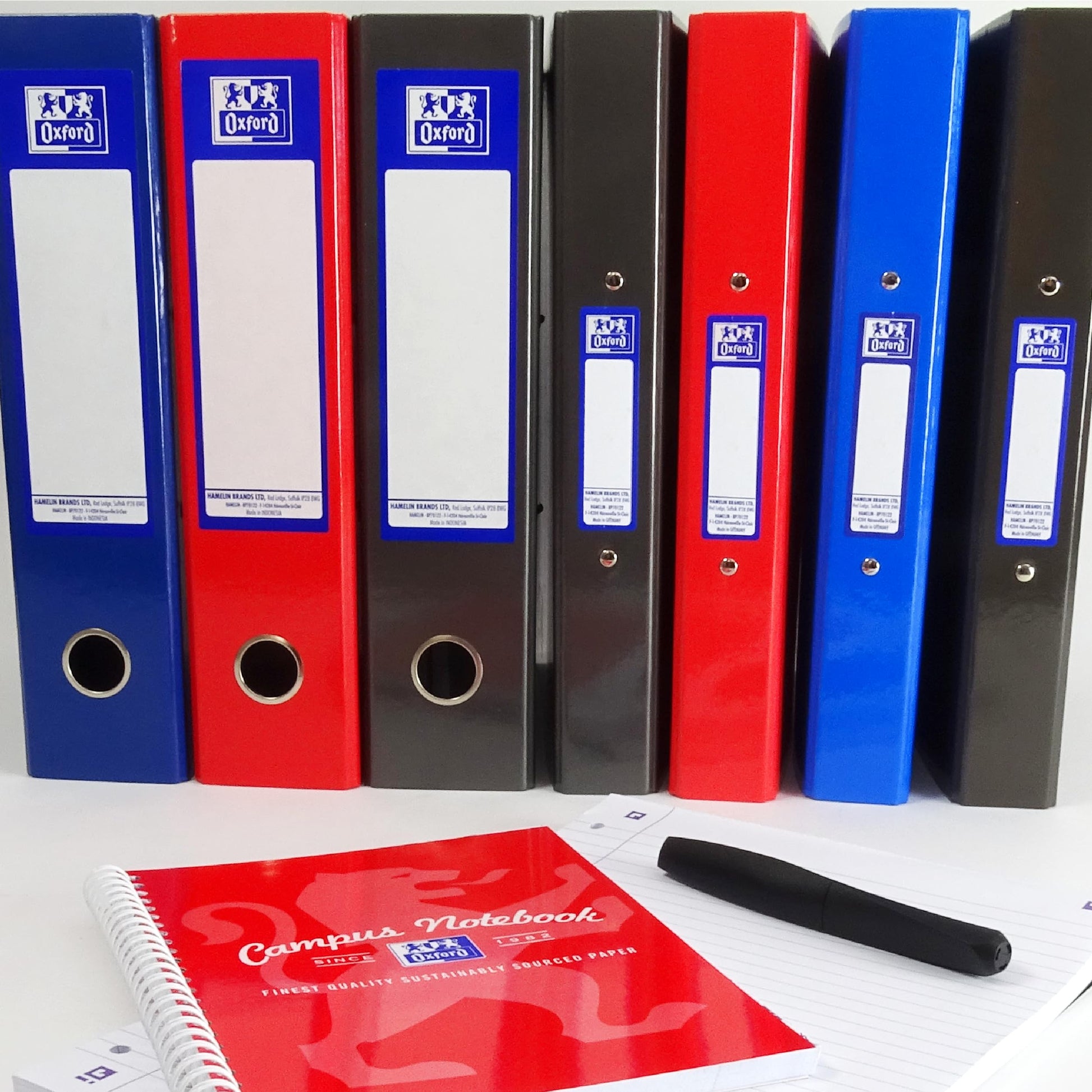 Oxford A4 Ring Binders, Red/Black/Blue, Pack of 3 Folders 40mm